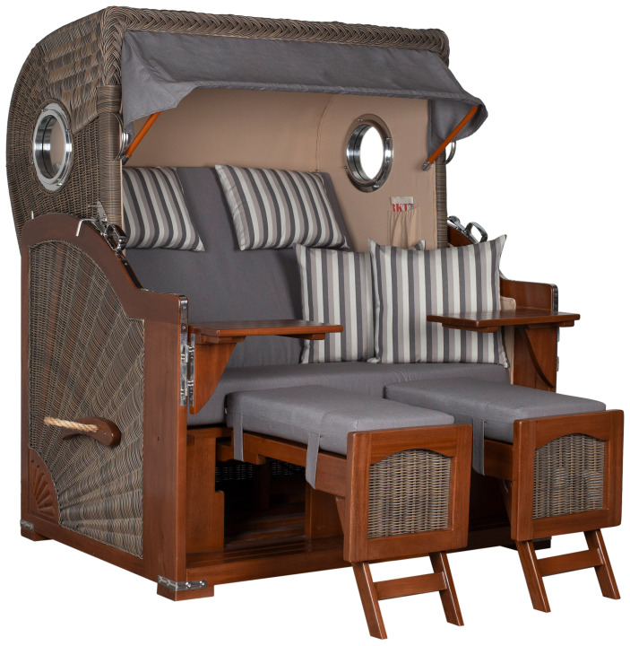 Strandkorb Rantum Grande Bullauge Mahagoni PE grey Dessin 544