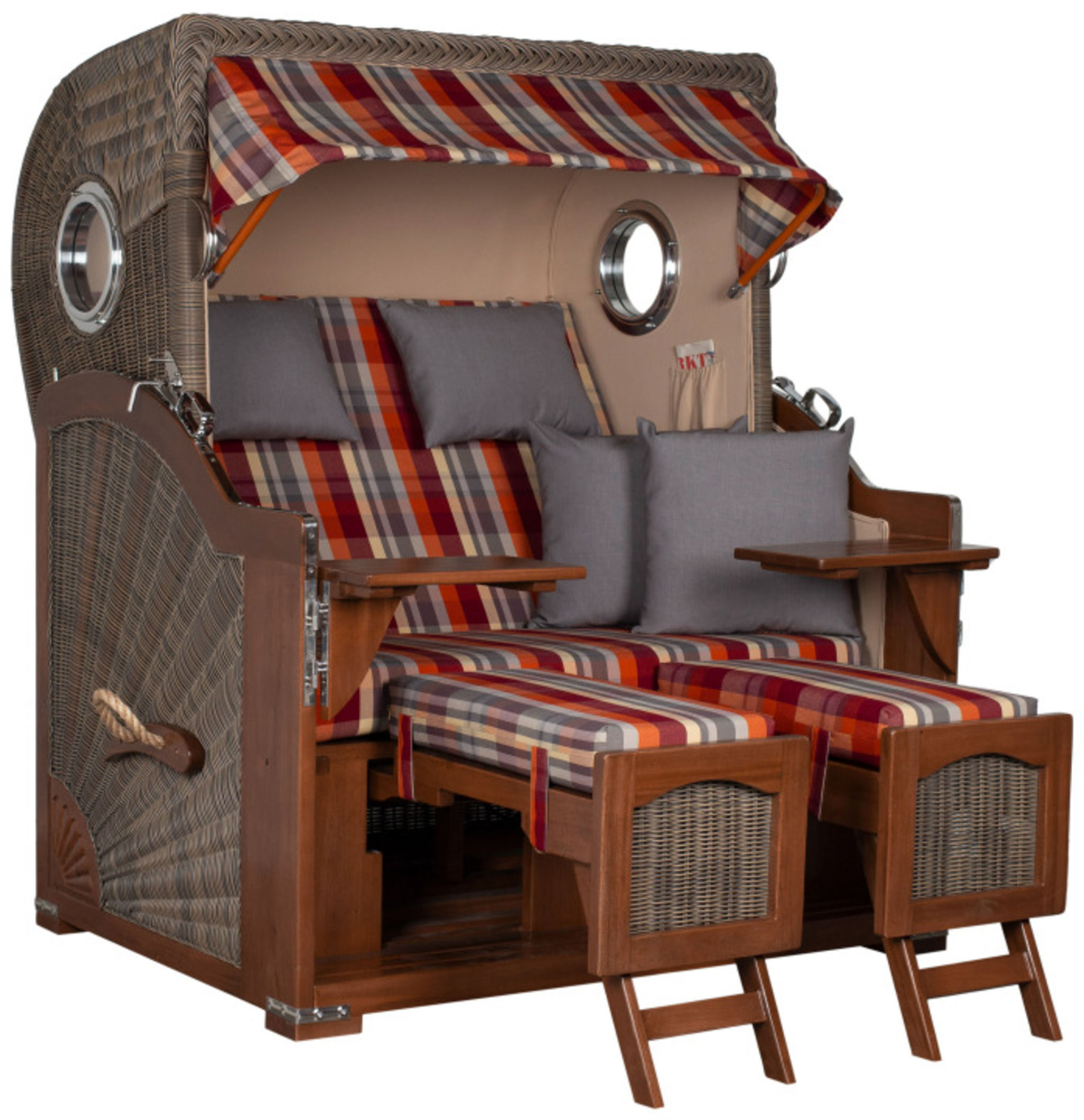 Strandkorb Rantum Grande Bullauge Mahagoni PE grey Dessin 584