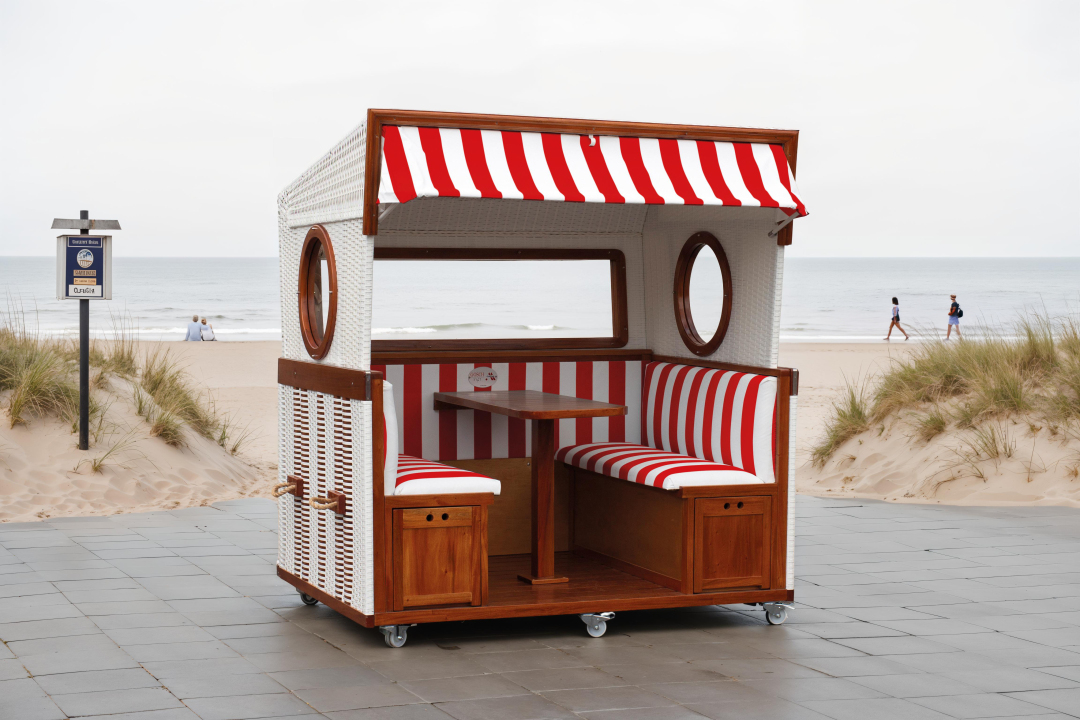 Gosch-Lounge Strandkorb 6-Sitzer durchgeflochten Mahagoni PVC Weiß ERA Dess günstig online kaufen