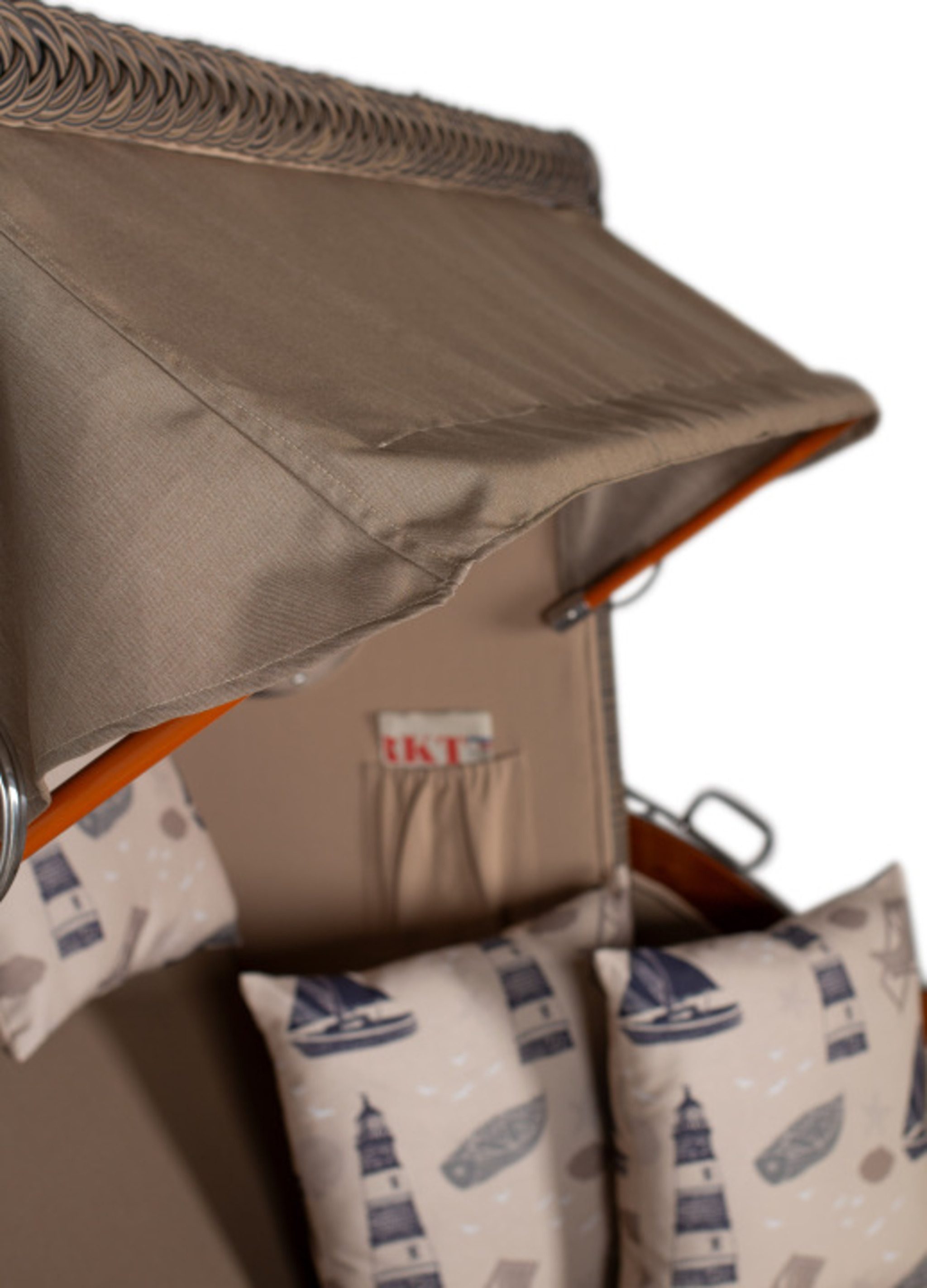 Strandkorb Rantum Grande Bullauge Mahagoni PE Grey Dessin 540