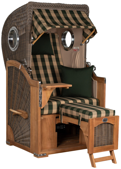Strandkorb Rantum Single Bullauge Teak PE Grey Dessin 510