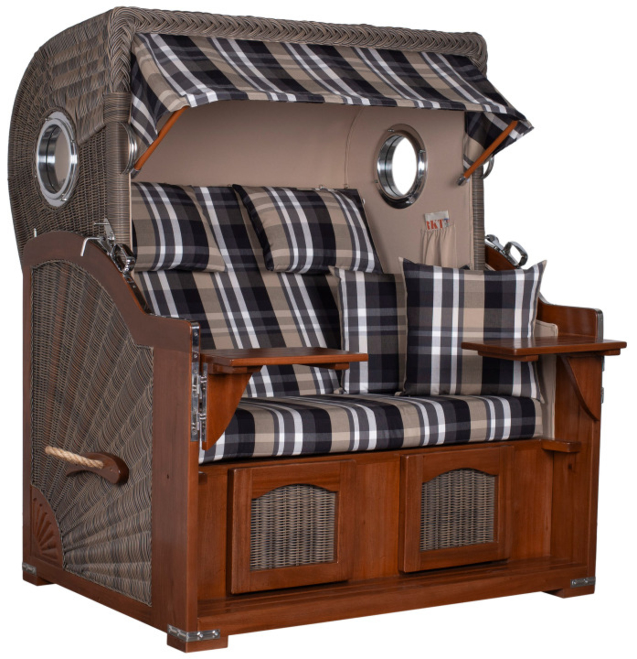 Strandkorb Rantum Grande Bullauge Mahagoni PE grey Dessin 583