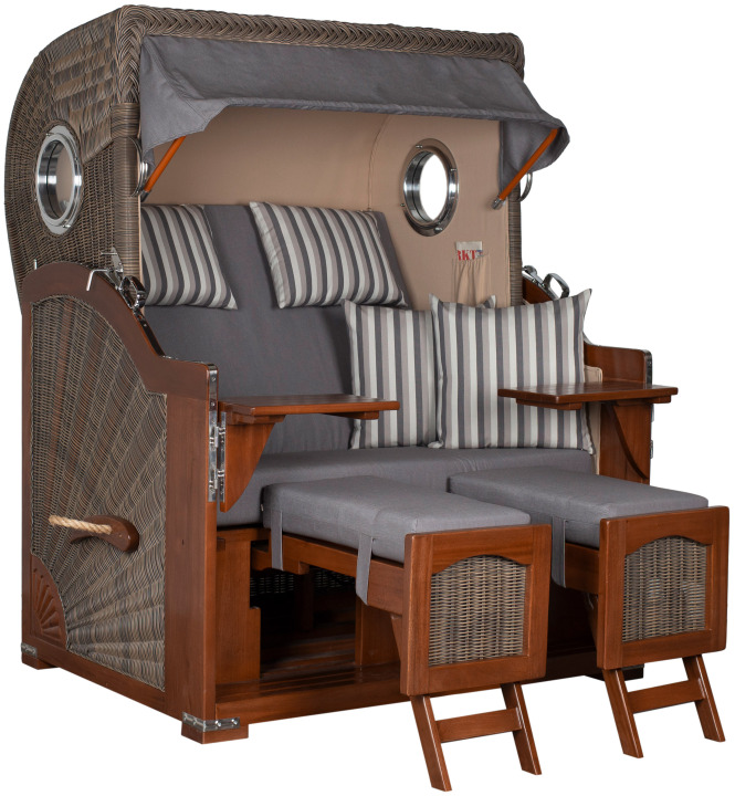 Strandkorb Rantum Bullauge Mahagoni PE Grey Dessin 544