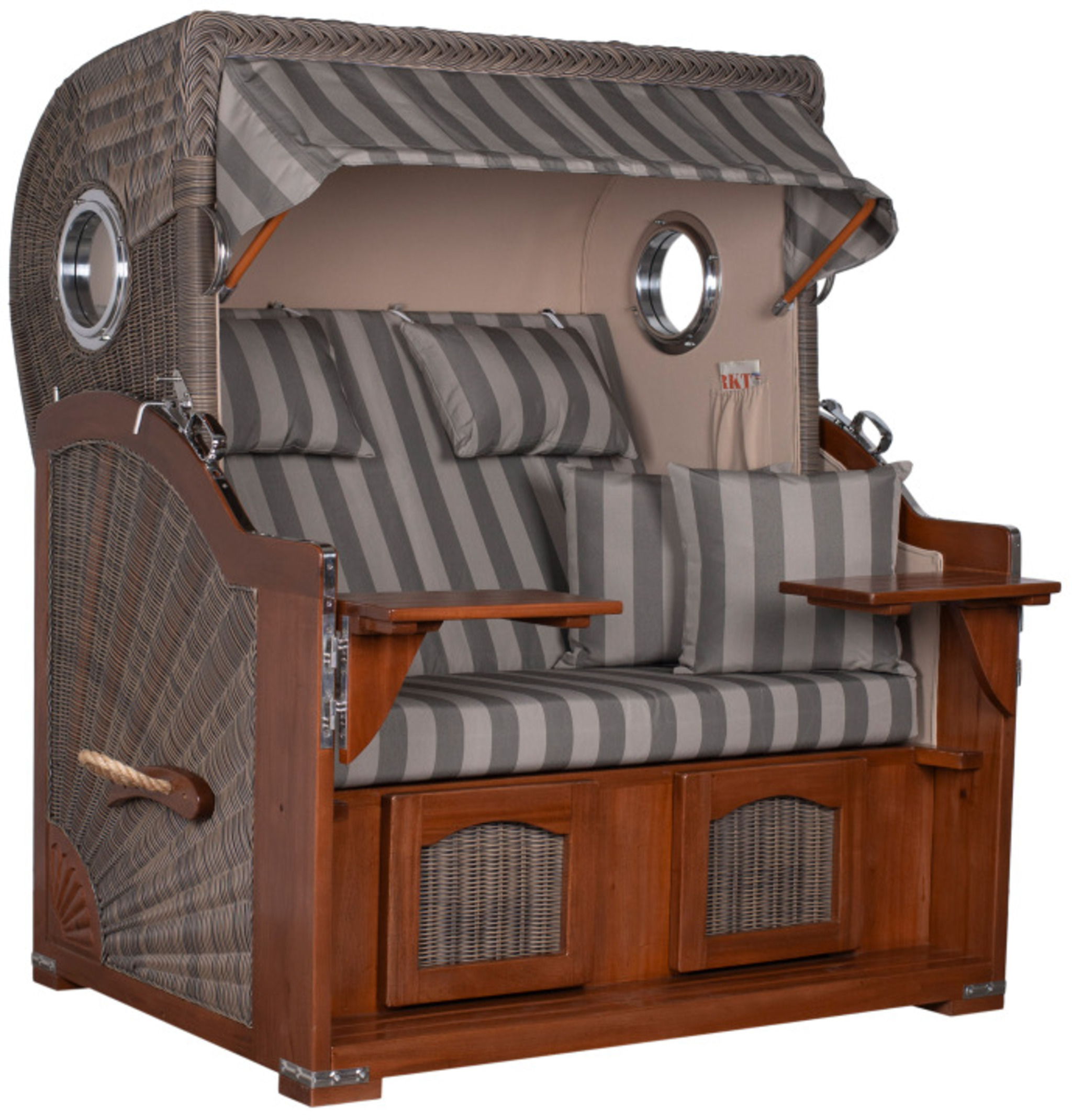 Strandkorb Rantum Grande Bullauge Mahagoni PE grey Dessin 537