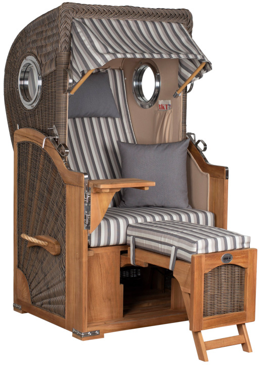 Strandkorb Rantum Single Bullauge Teak PE Grey Dessin 545