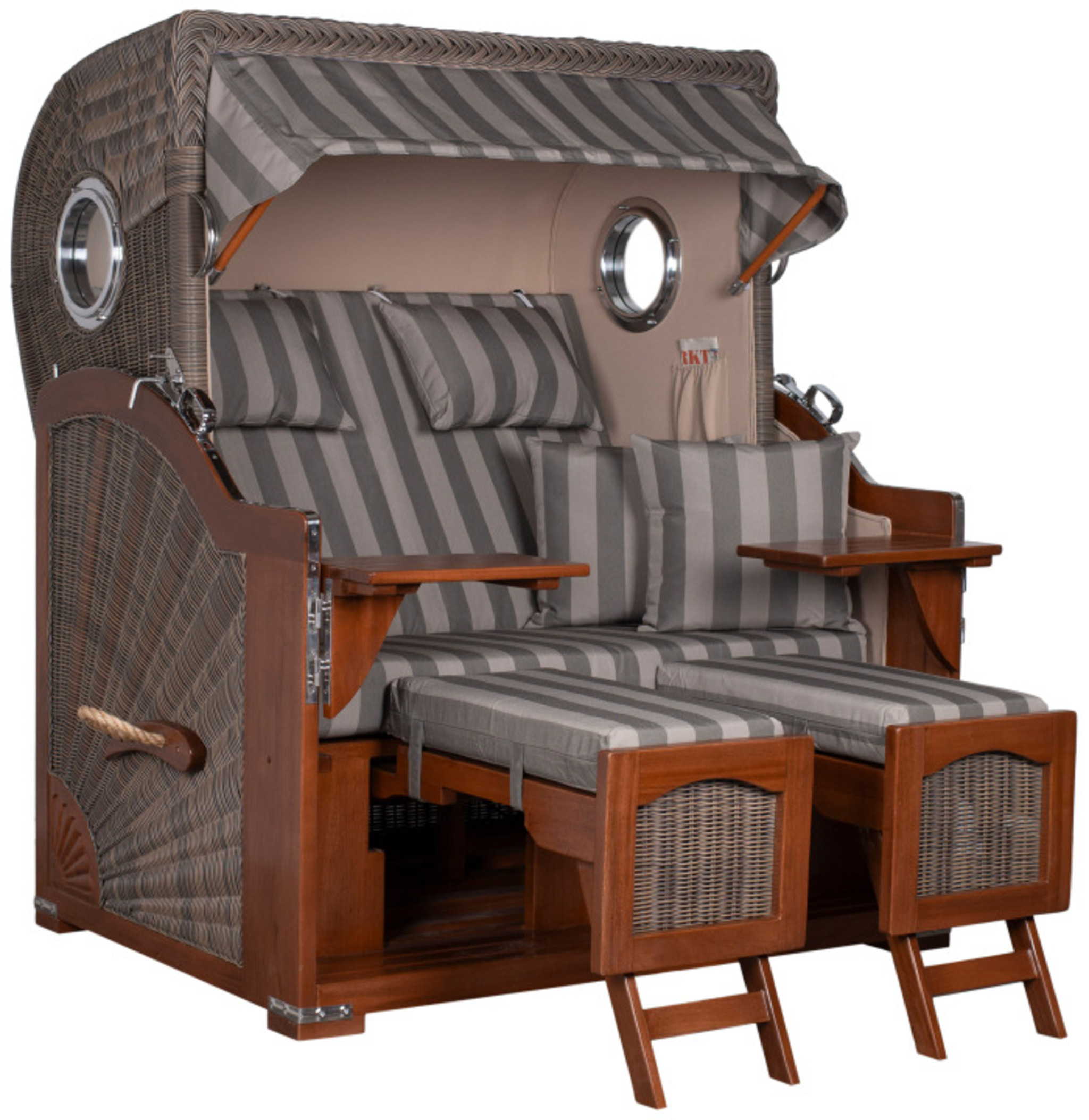 Strandkorb Rantum Grande Bullauge Mahagoni PE grey Dessin 537