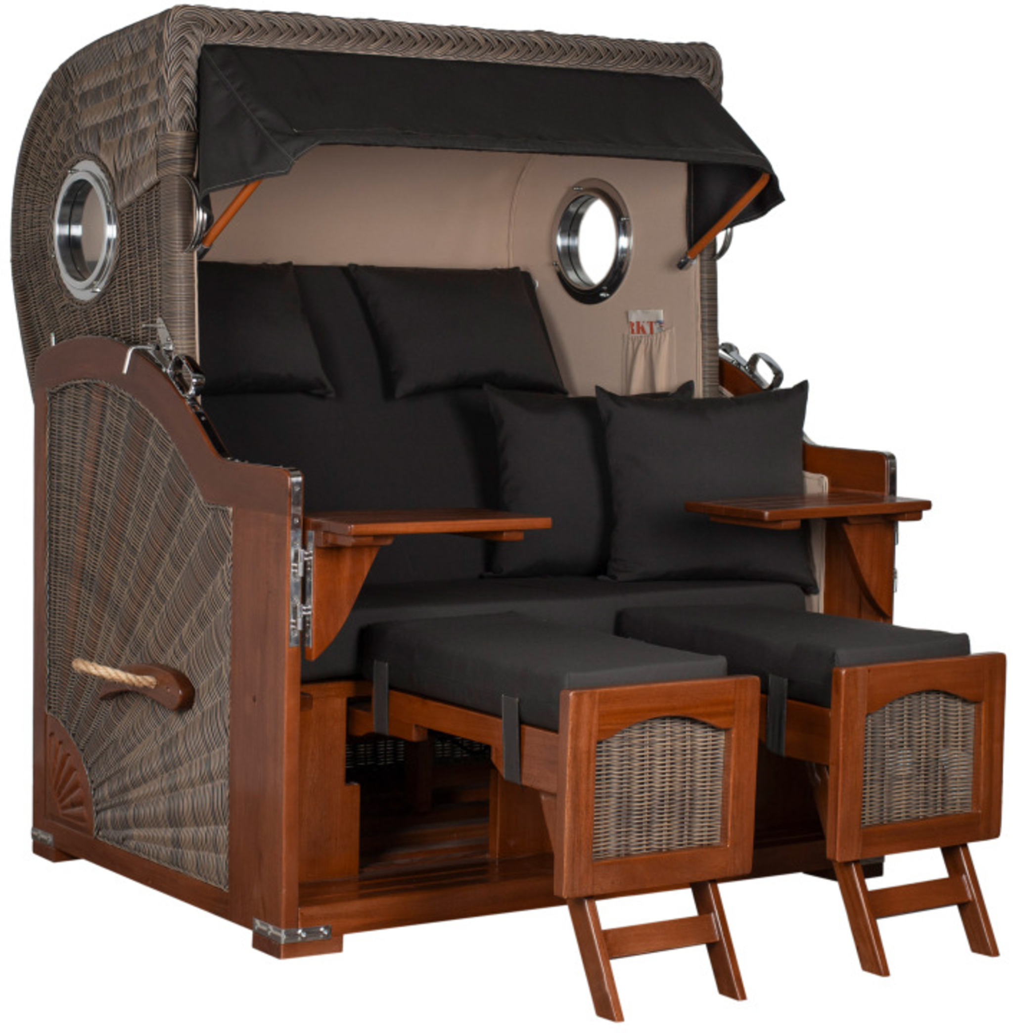 Strandkorb Rantum Grande Bullauge Mahagoni PE grey Dessin 548