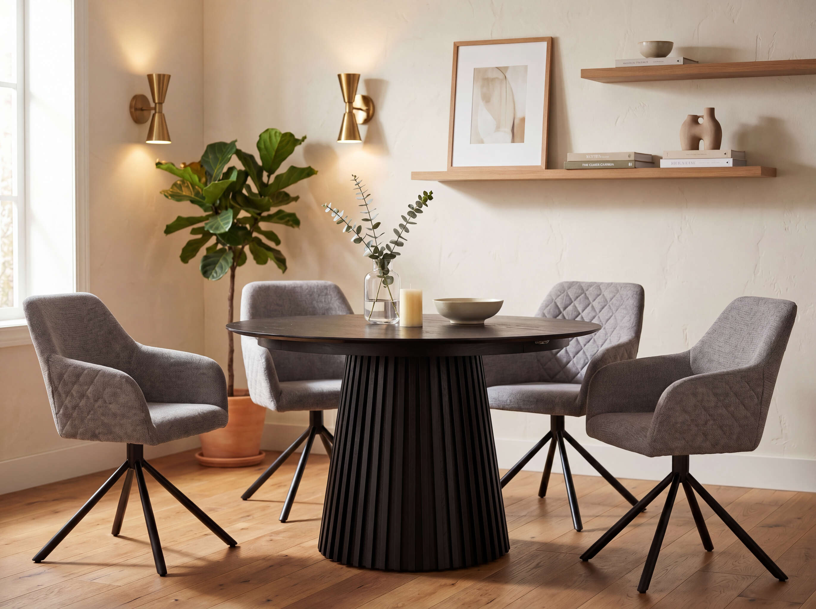 Esszimmer Set Cuneo mouse grey & Tisch Andria black 120cm FSC®-zertifiziert