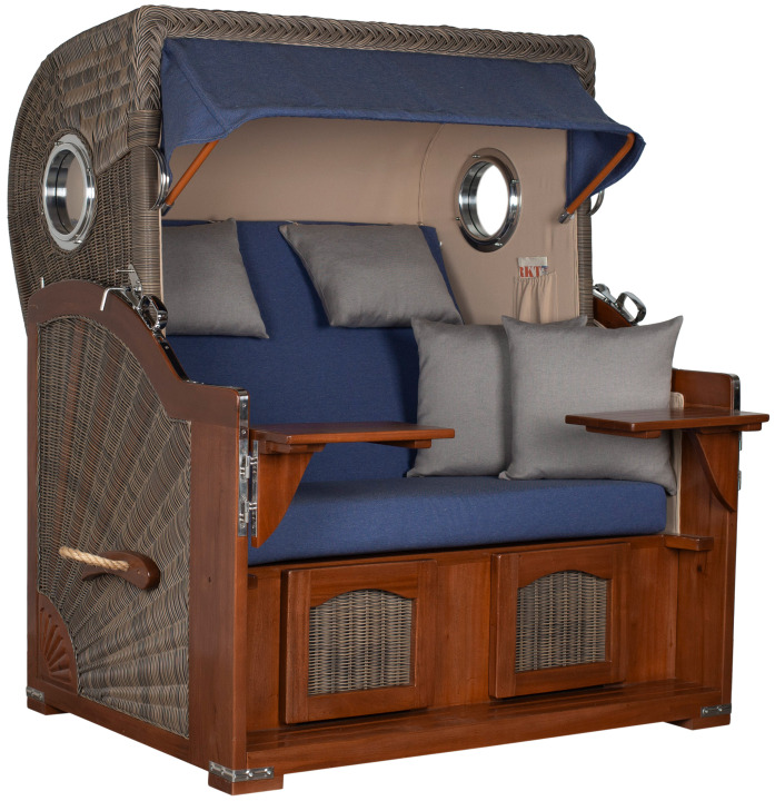 Strandkorb Rantum Grande Bullauge Mahagoni PE grey Dessin 595