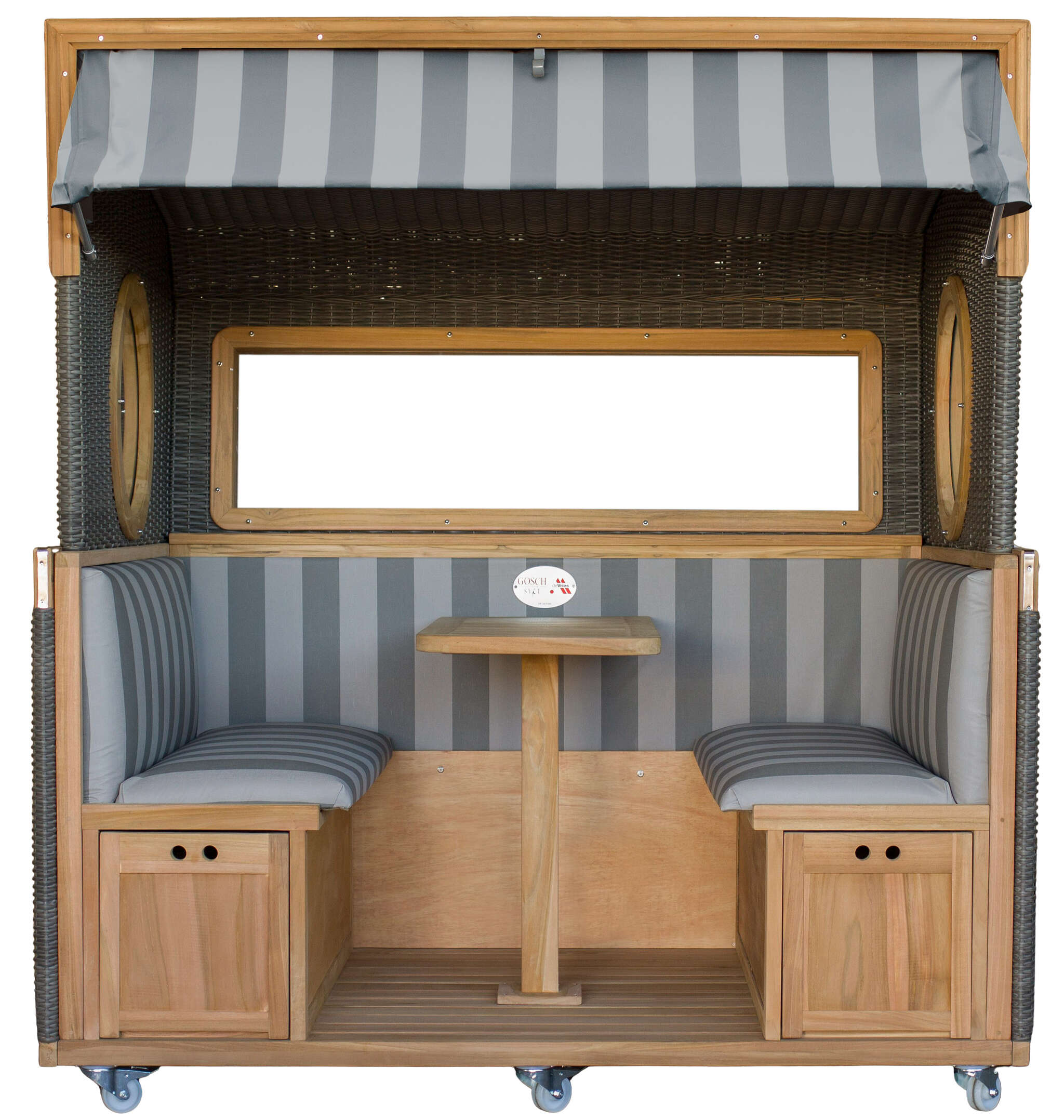 BL20151_Gosch_Lounge_Strandkorb_6_Sitzer_Teak_durchgeflochten_PE_grey_ERA_Dessin_981_