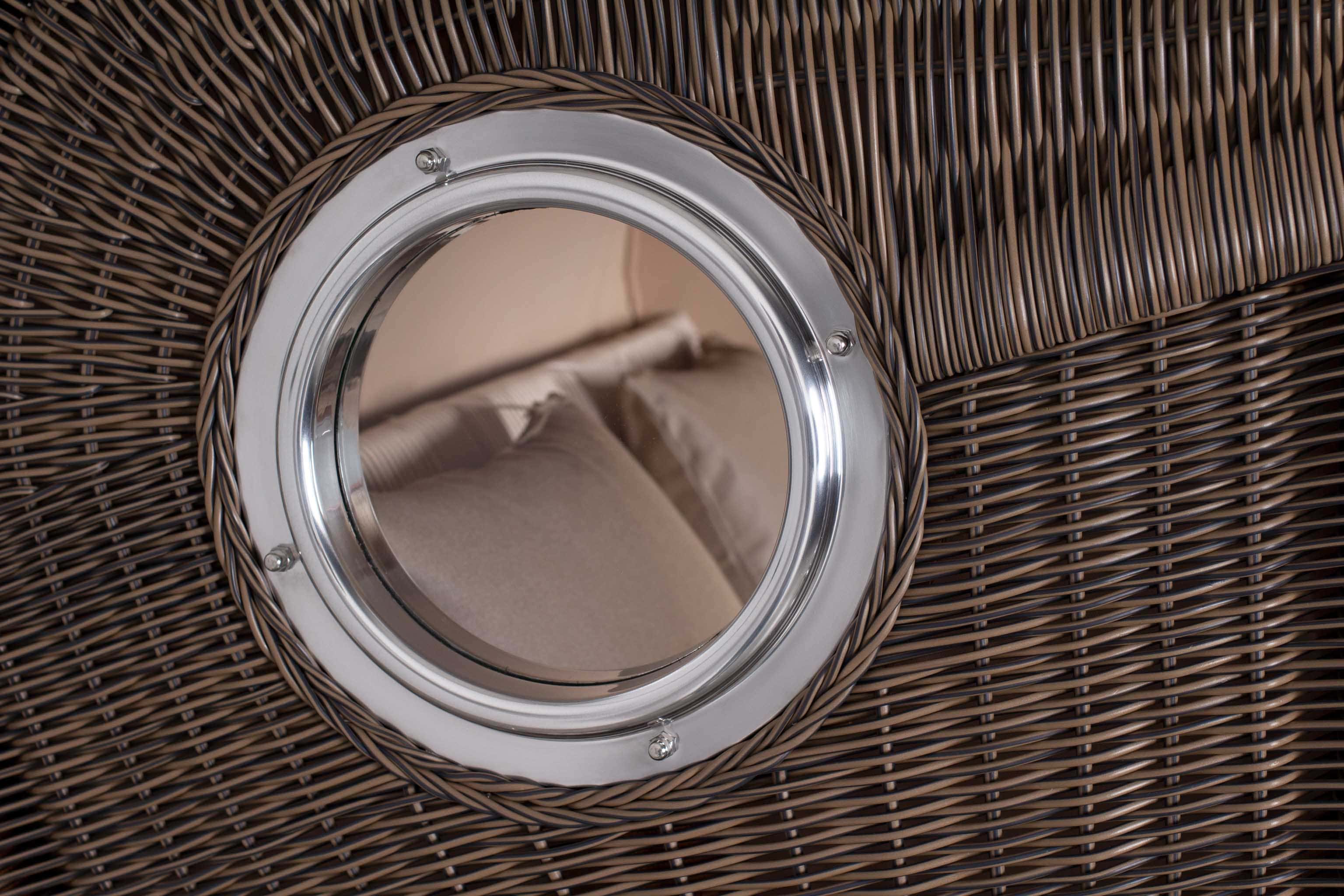 Strandkorb Rantum Bullauge Mahagoni PE Grey Dessin 510 Grau Strandkorb Rantum Bullauge Mahagoni PE Grey Dessin 510 Grau