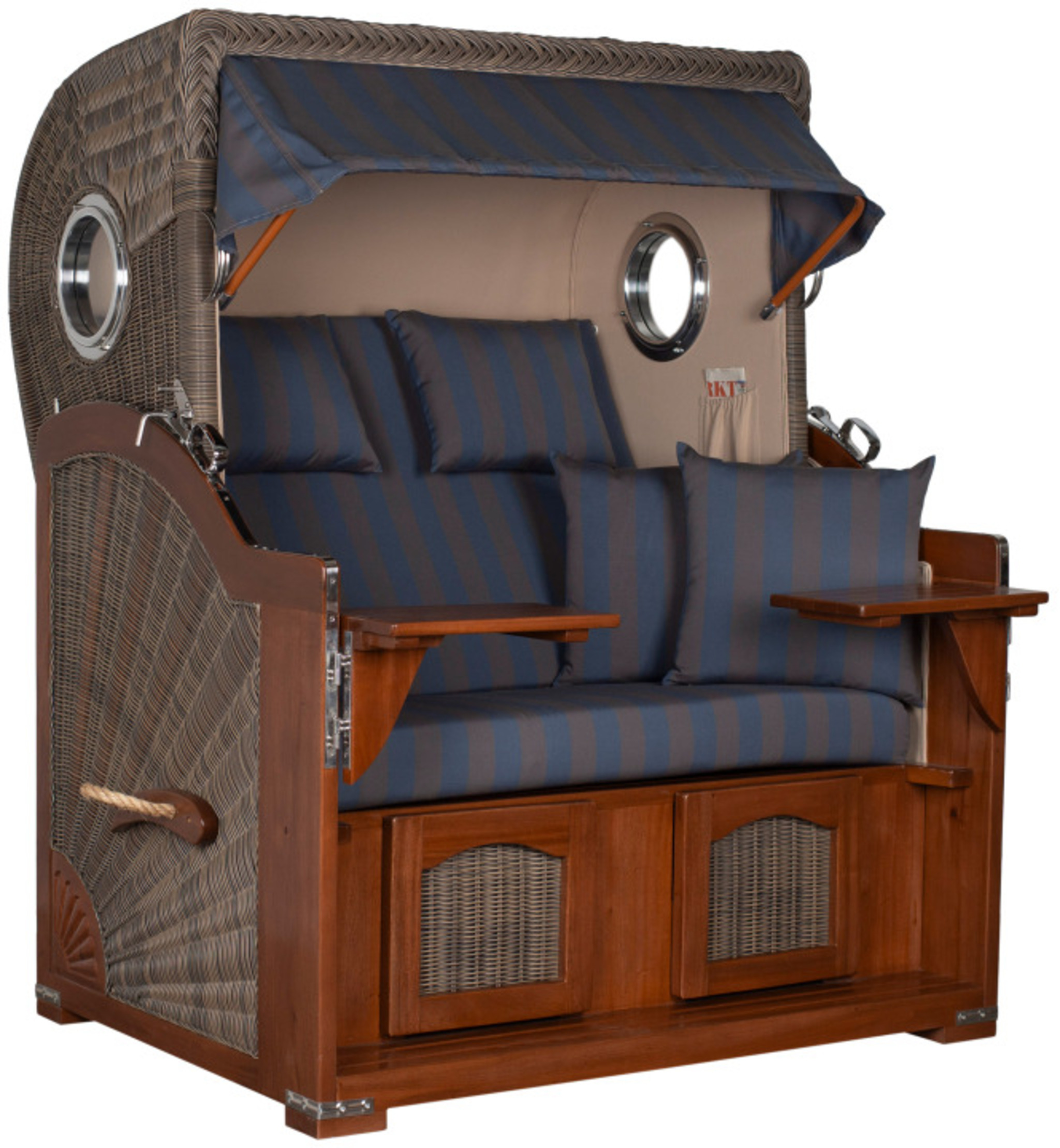 Strandkorb Rantum Grande Bullauge Mahagoni PE grey Dessin 582