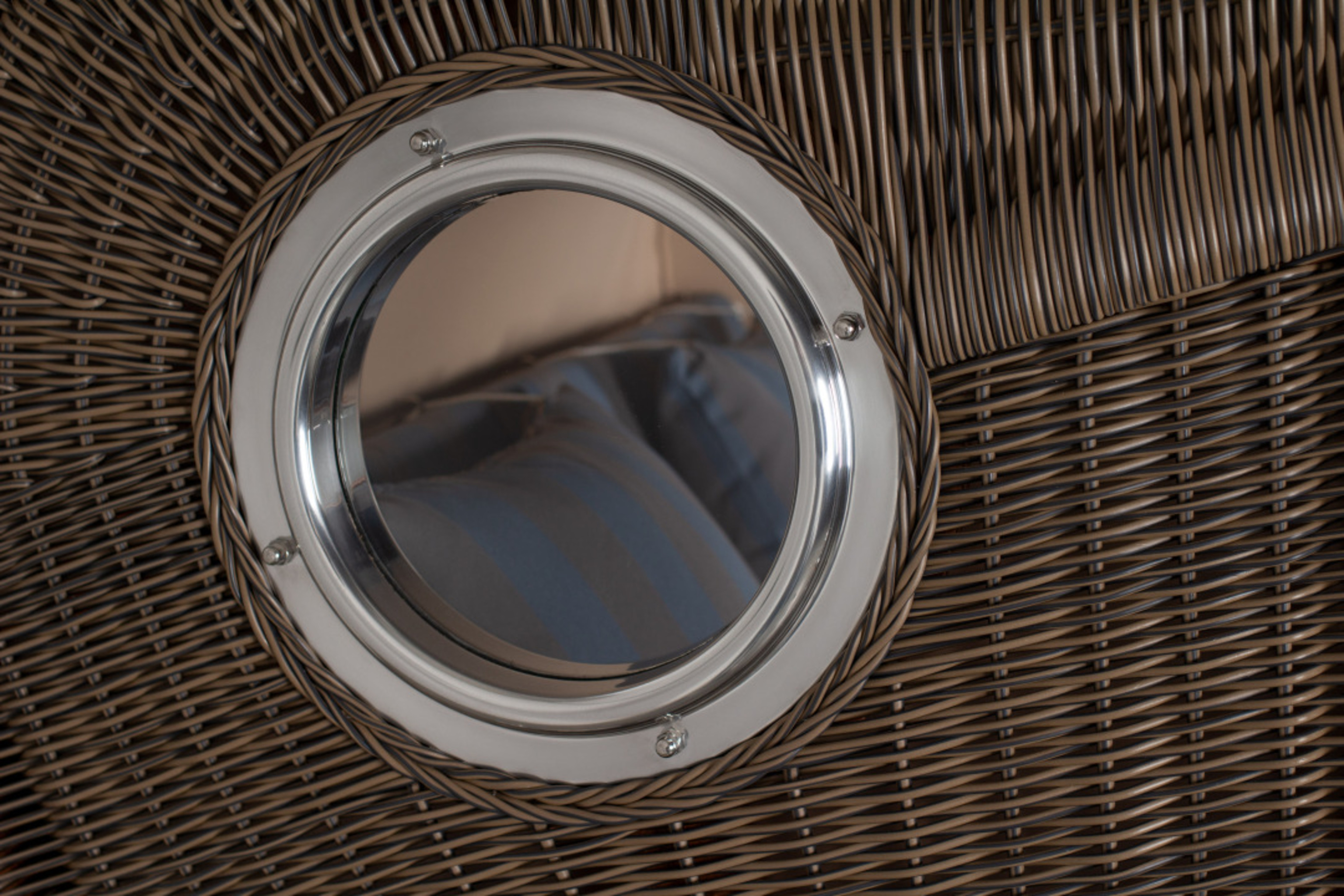 Strandkorb Rantum Bullauge Mahagoni PE Grey Dessin 582