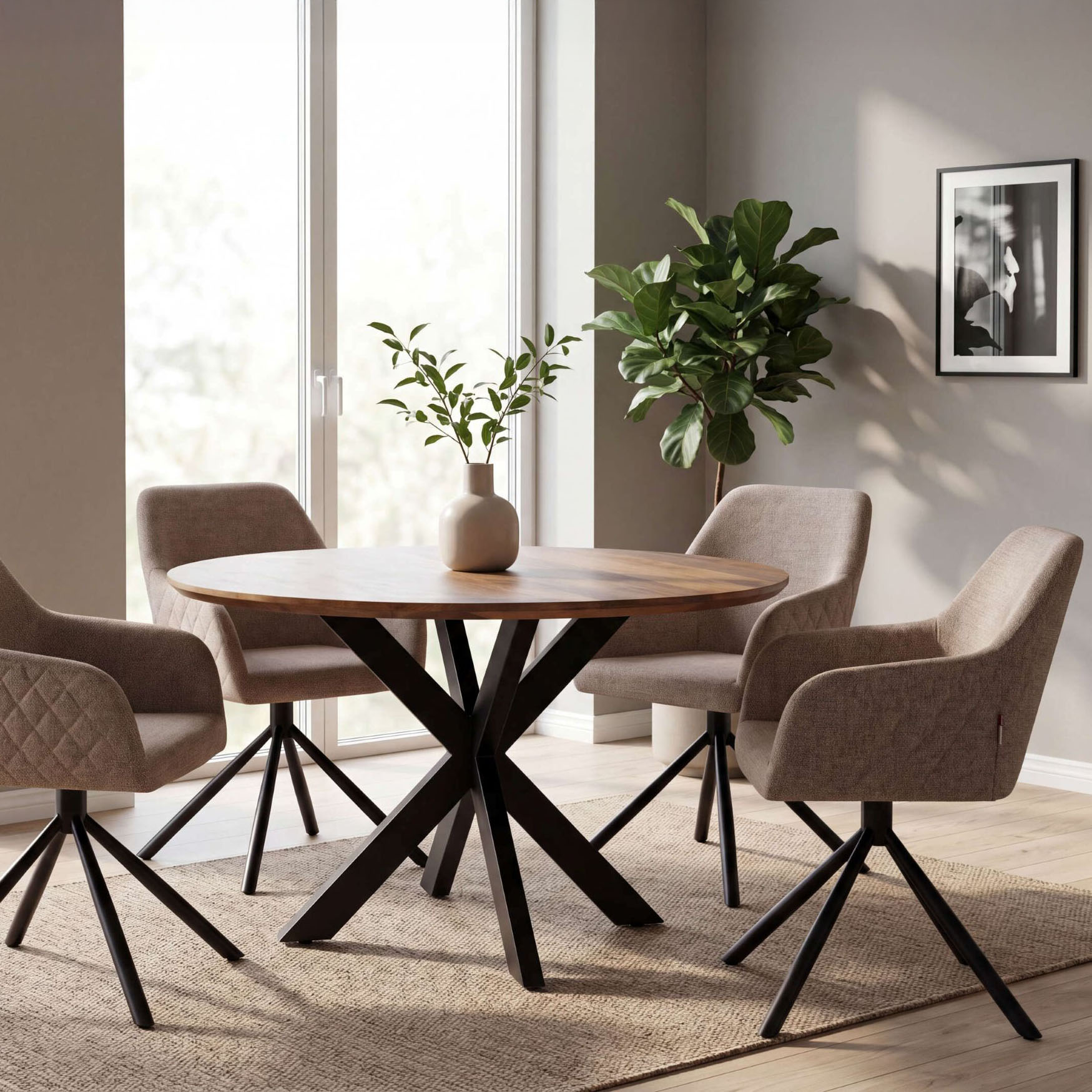 Esszimmer Set Cuneo light brown & Tisch Avola 110cm FSC®-zertifiziert
