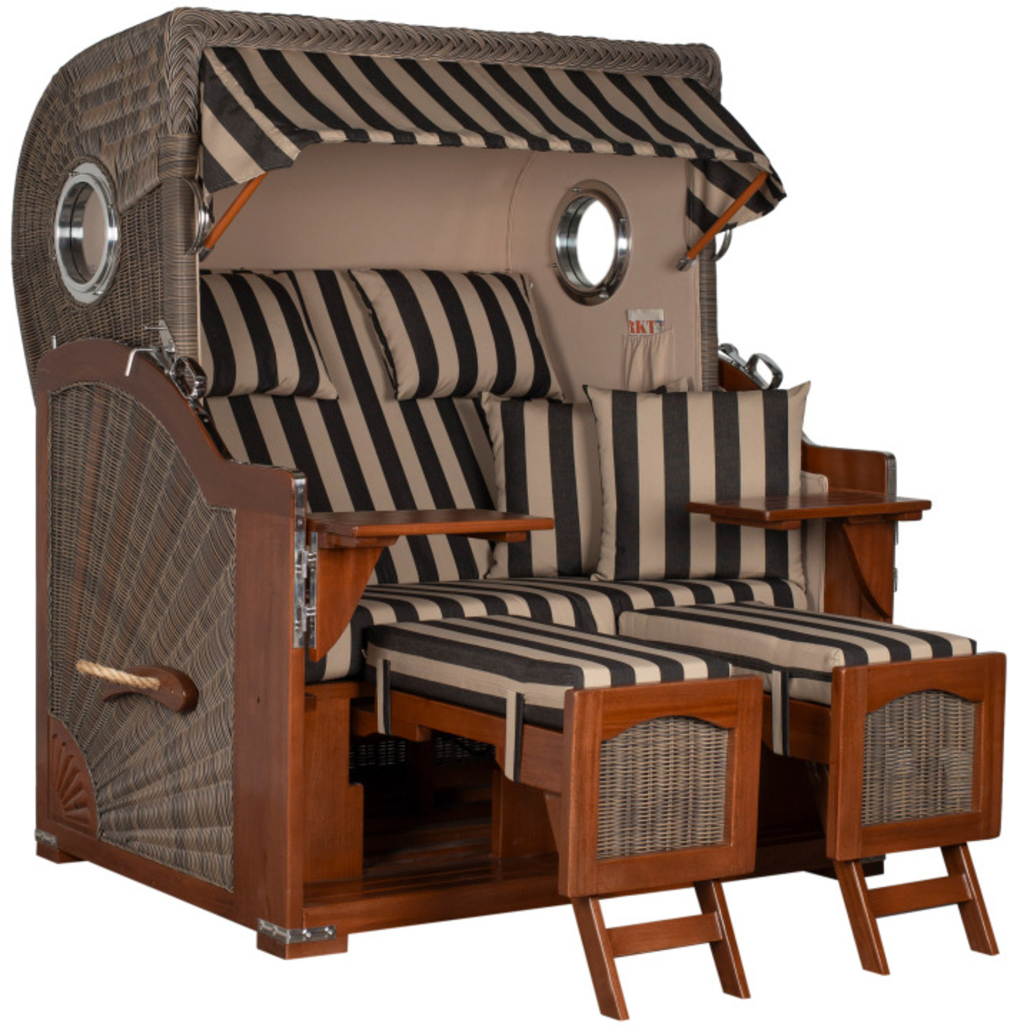 Strandkorb Rantum Grande Bullauge Mahagoni PE grey Dessin 581