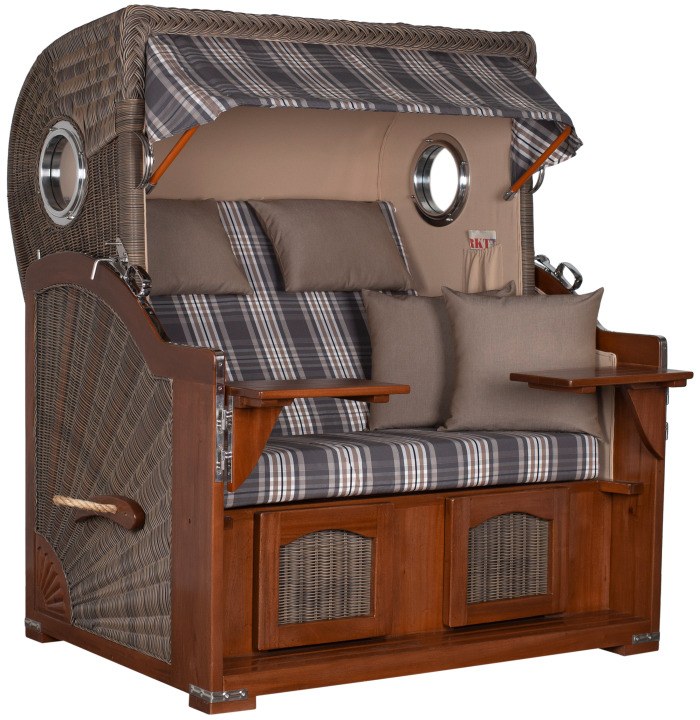 Strandkorb Rantum Grande Bullauge Mahagoni PE grey Dessin 522