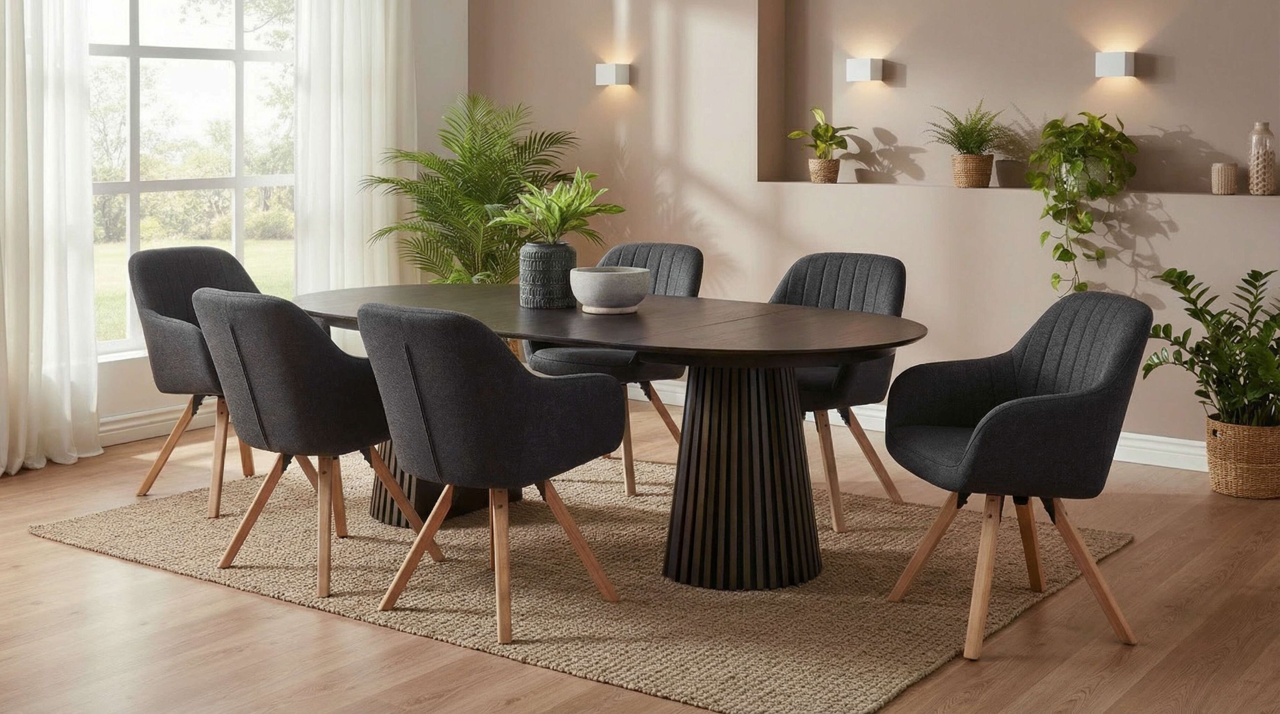 Esszimmer Set Matera dark grey & Tisch Barletta oval FSC®-zertifiziert
