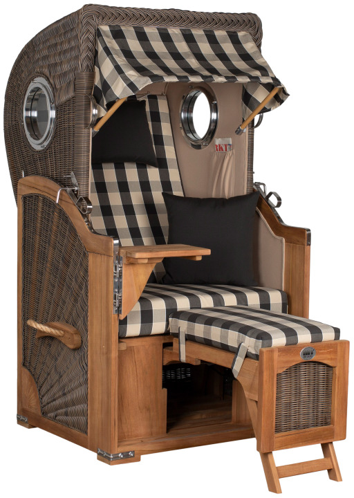 Strandkorb Rantum Single Bullauge Teak PE Grey Dessin 505