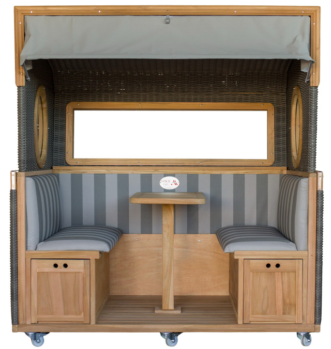 Gosch-Lounge Strandkorb 6-Sitzer Teak durchgeflochten PE Grey ERA Dessin 98 günstig online kaufen