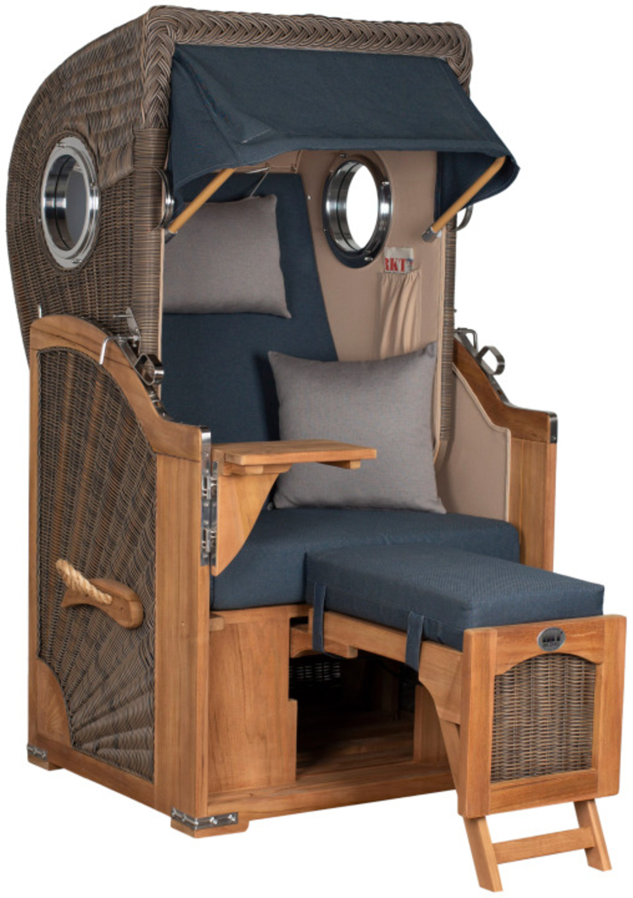 Strandkorb Rantum Single Bullauge Teak PE Grey Dessin 593