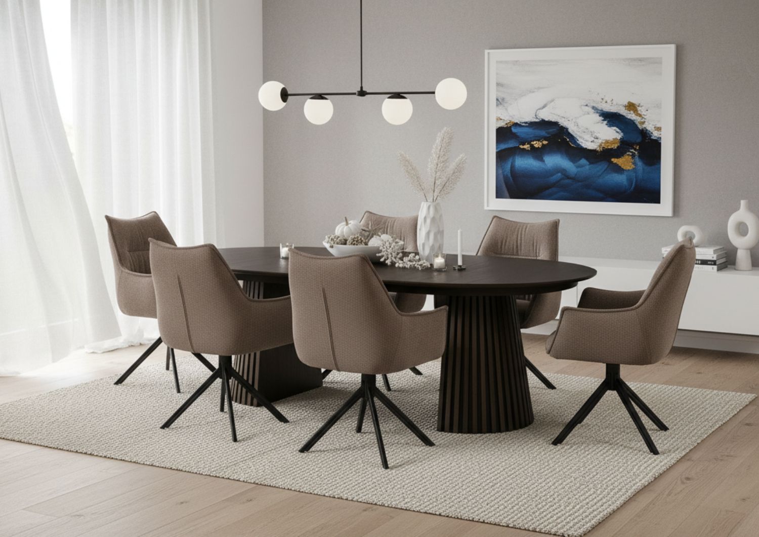 Indoormöbelset Diningsessel Ginosa braun & Tisch Barletta smoked oak oval a günstig online kaufen