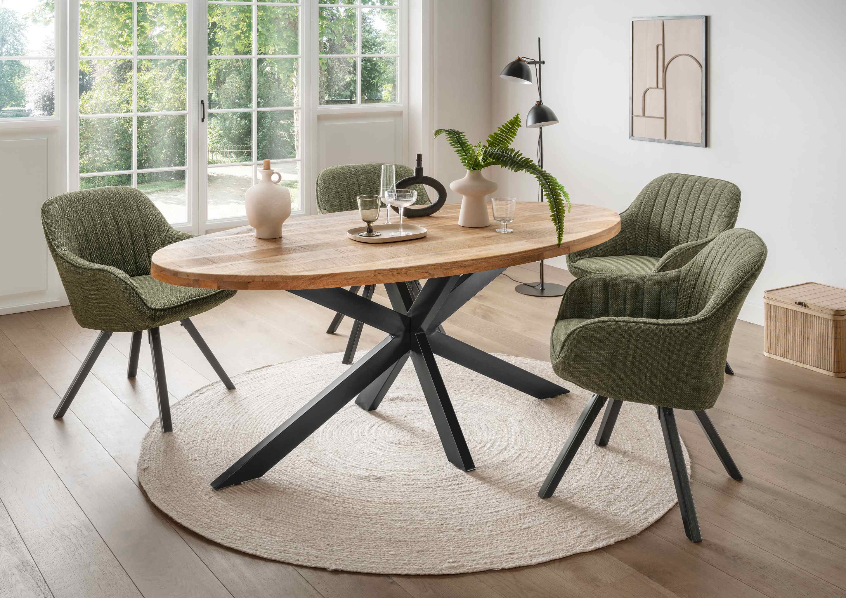 BL63052-S_BL60009_BL60010_BL62014_Avola_Tisch_Oval_180x90cm_Diningsessel_Matera_Green_m