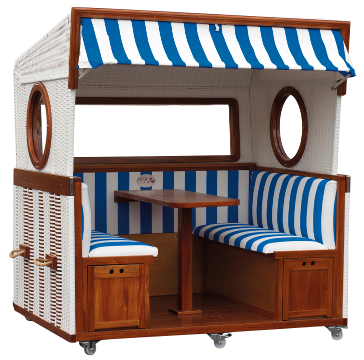 Gosch-Lounge Strandkorb 6-Sitzer durchgeflochten Mahagoni PVC Weiß ERA Dess günstig online kaufen