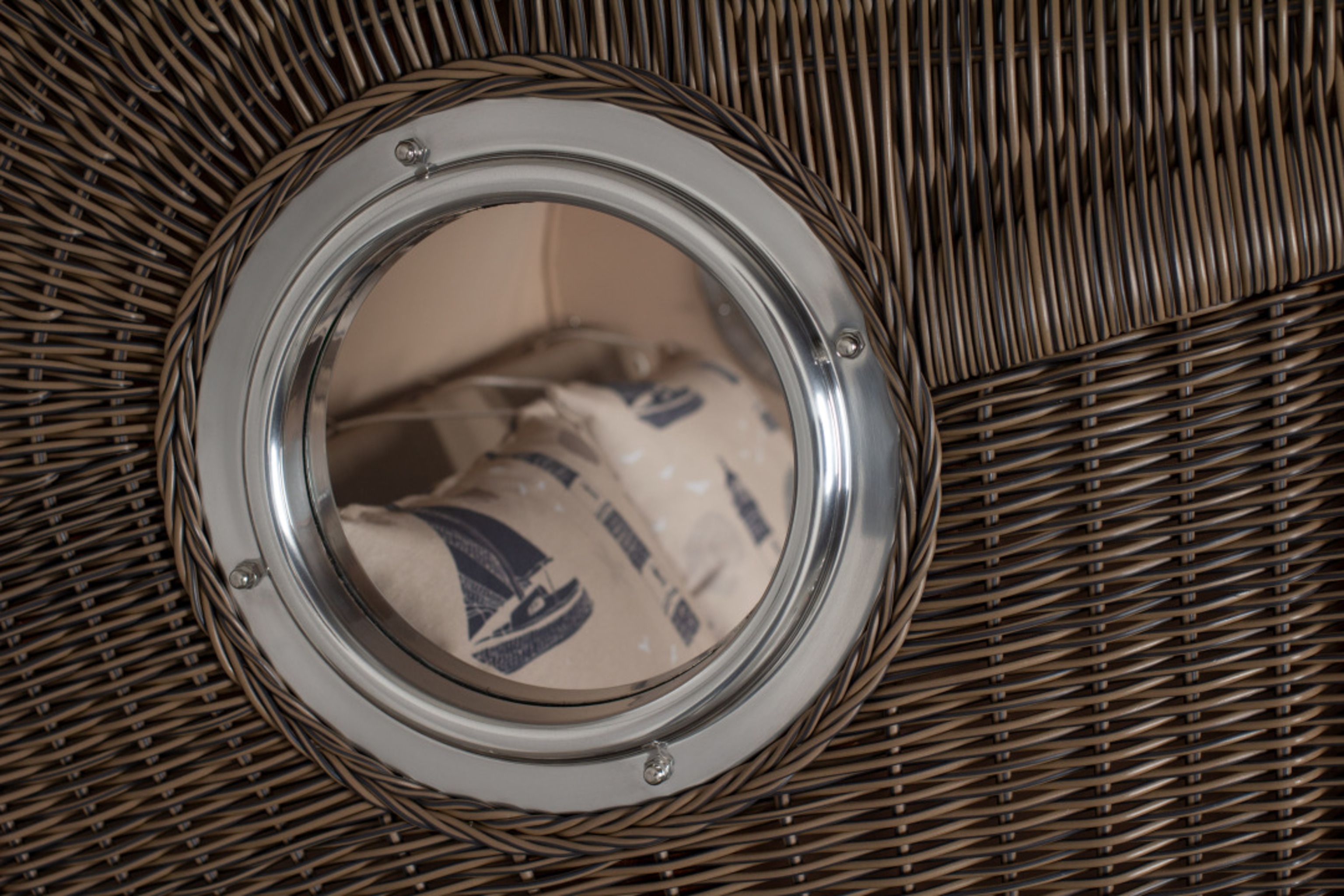 Strandkorb Rantum Grande Bullauge Mahagoni PE Grey Dessin 540