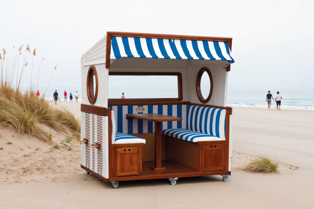 Gosch-Lounge Strandkorb 6-Sitzer durchgeflochten Mahagoni PVC Weiß ERA Dess günstig online kaufen