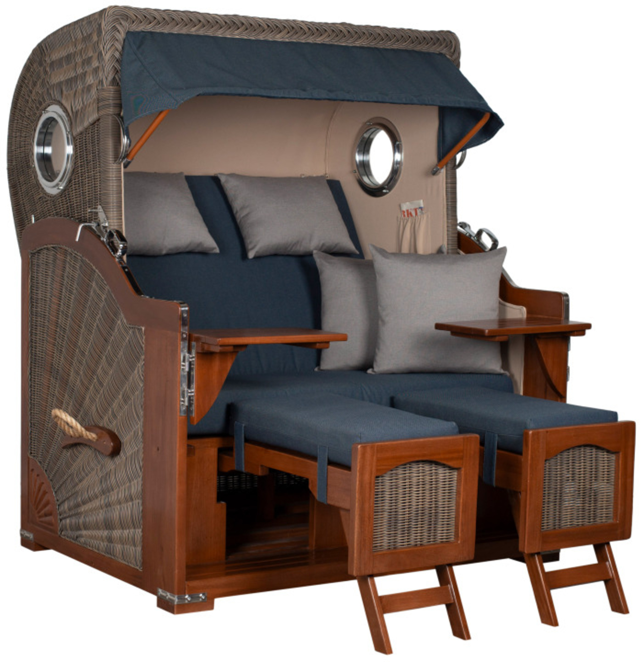 Strandkorb Rantum Grande Bullauge Mahagoni PE grey Dessin 593