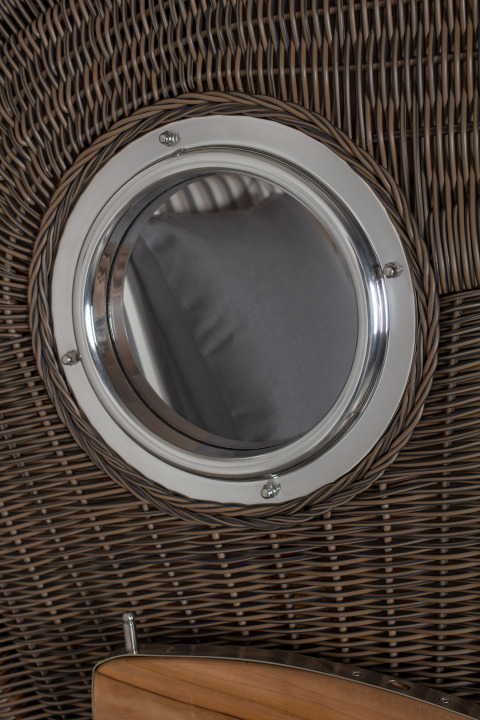 Strandkorb Rantum Single Bullauge Teak PE Grey Dessin 545