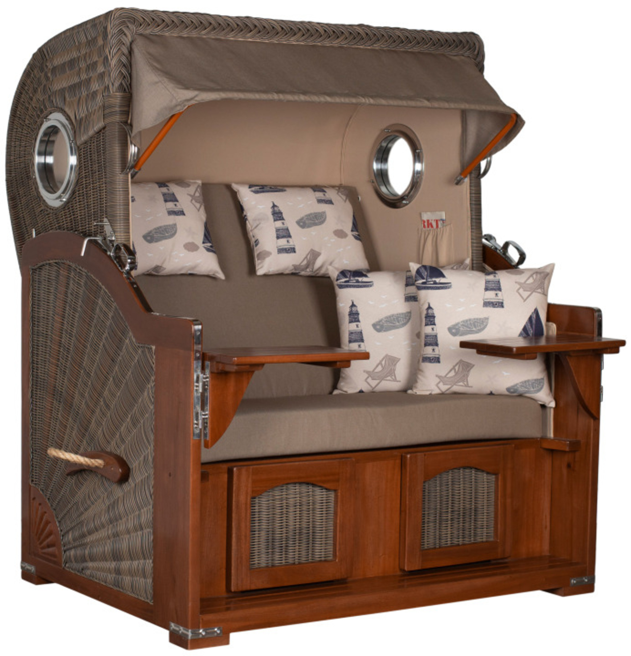 Strandkorb Rantum Grande Bullauge Mahagoni PE Grey Dessin 540