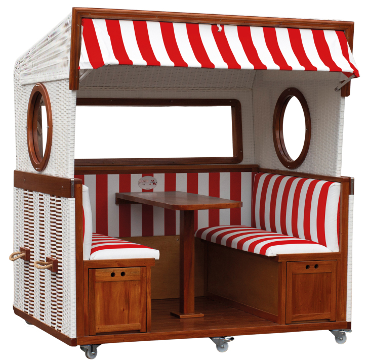 Gosch-Lounge Strandkorb 6-Sitzer durchgeflochten Mahagoni PVC Weiß ERA Dess günstig online kaufen