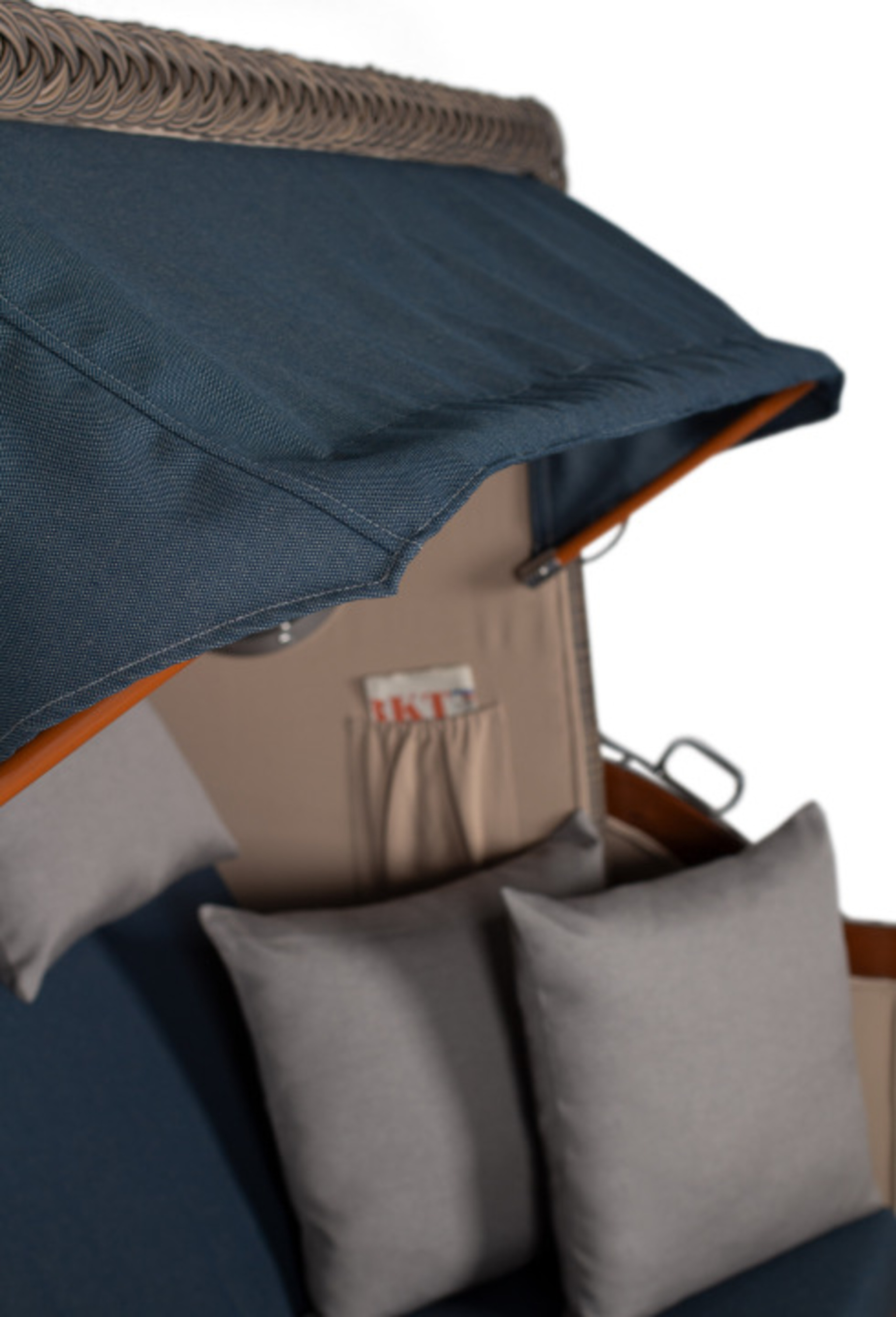 Strandkorb Rantum Grande Bullauge Mahagoni PE grey Dessin 593