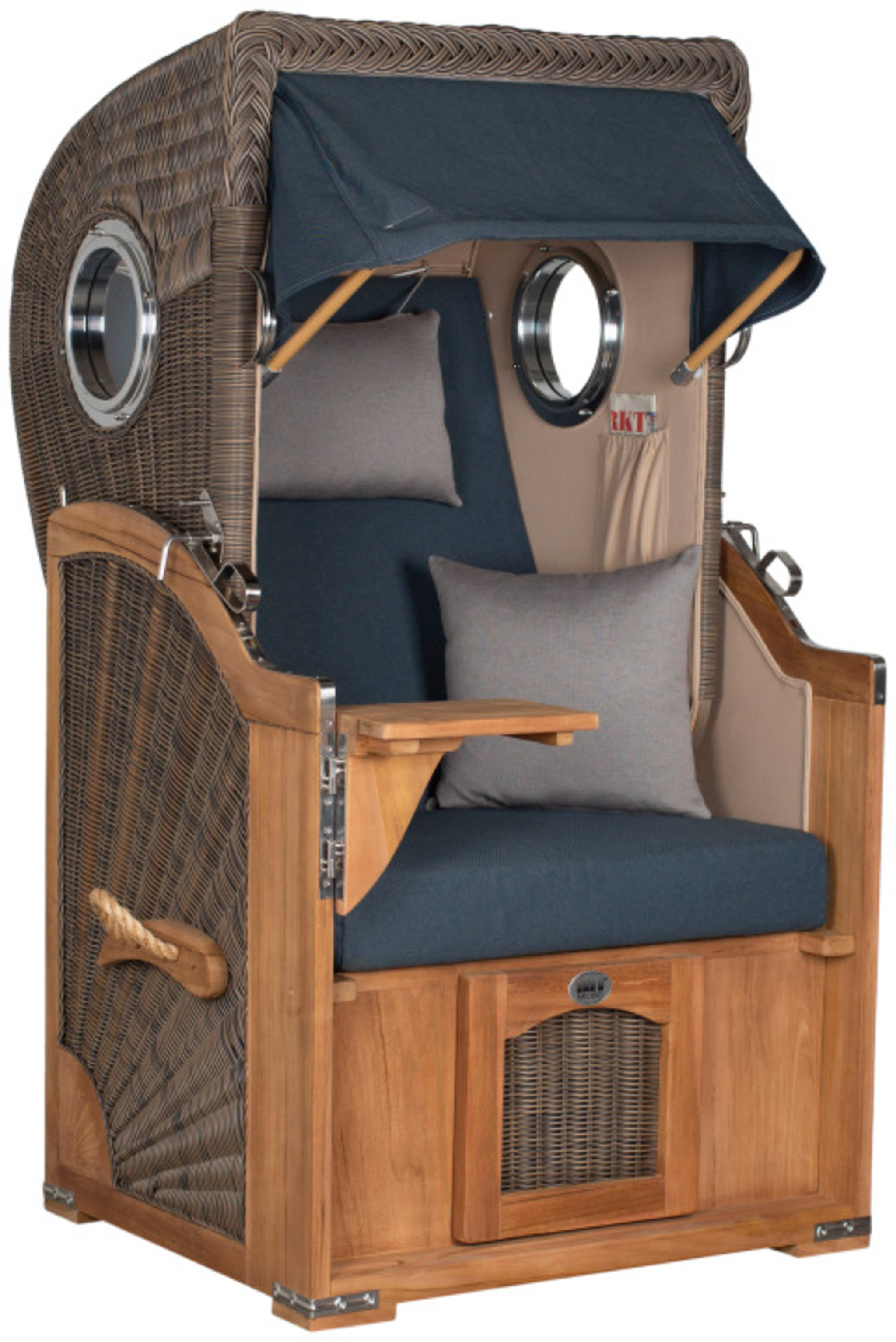 Strandkorb Rantum Single Bullauge Teak PE Grey Dessin 593