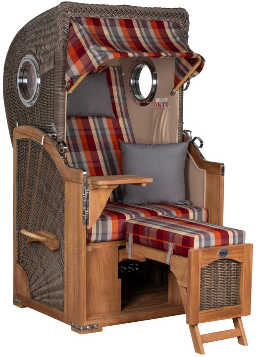 Strandkorb Rantum Single Bullauge Teak PE Grey Dessin 584