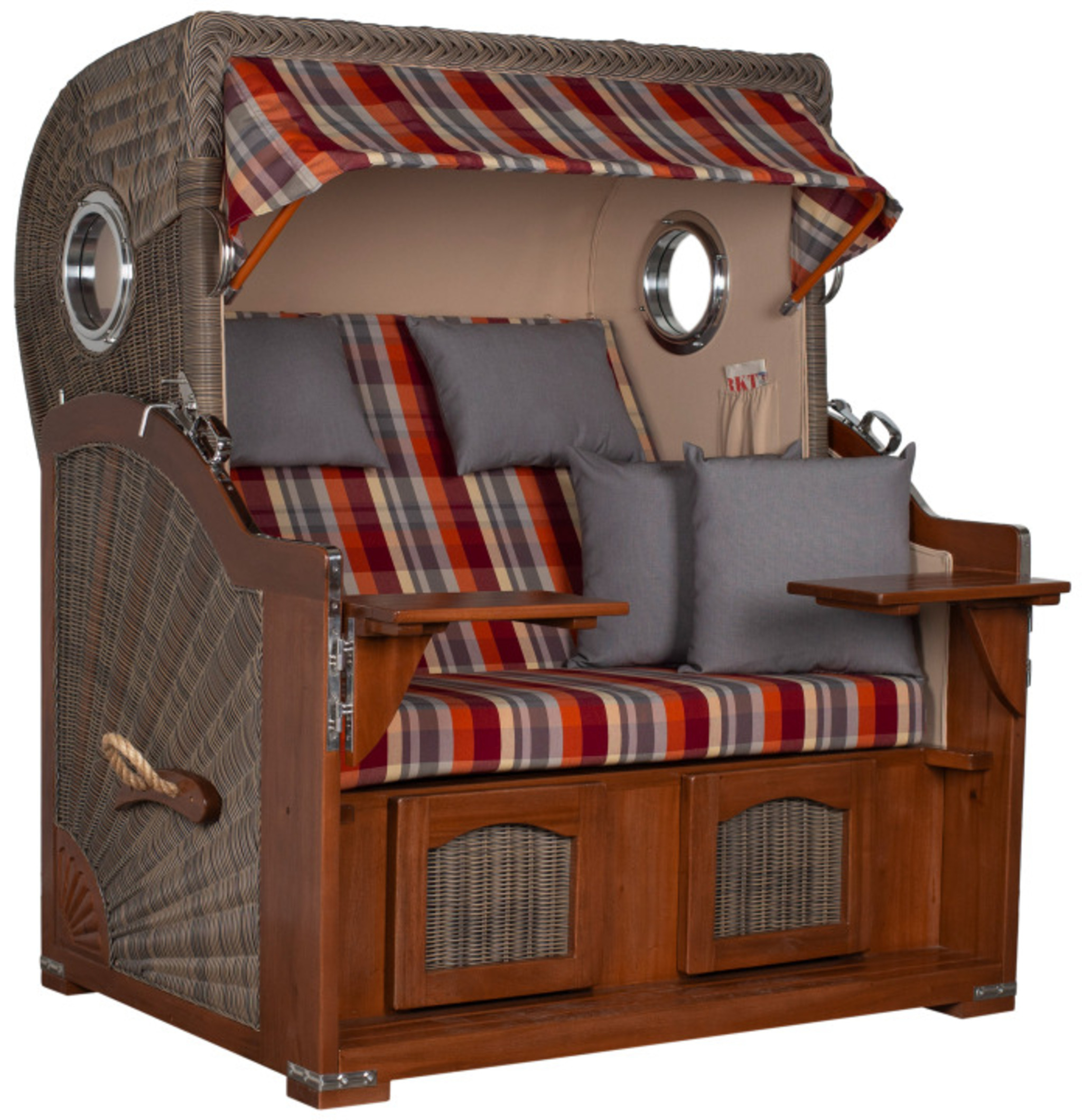 Strandkorb Rantum Grande Bullauge Mahagoni PE grey Dessin 584