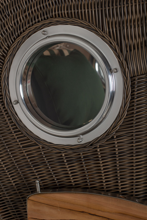 Strandkorb Rantum Single Bullauge Teak PE Grey Dessin 510