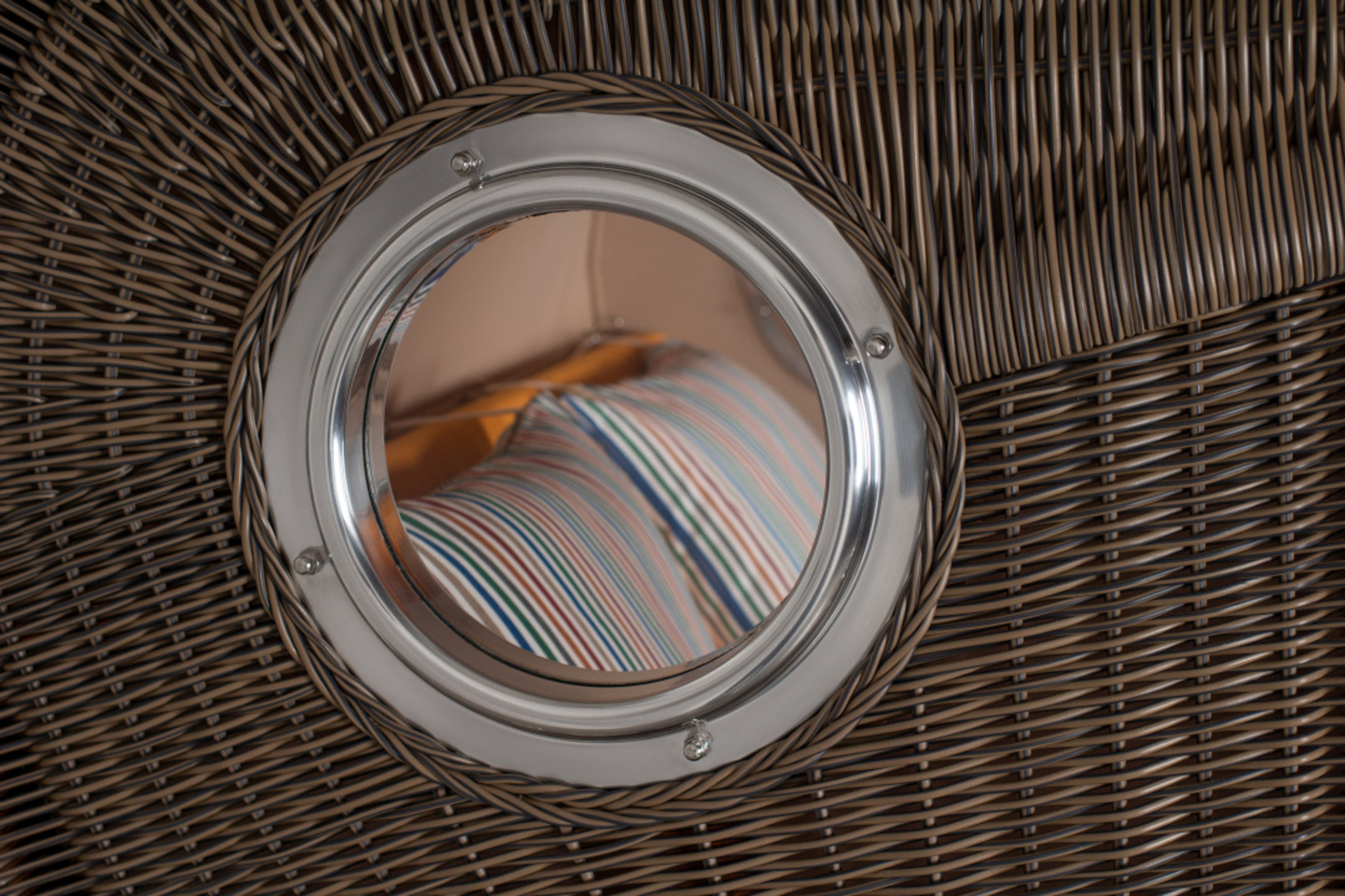 Strandkorb Rantum Bullauge Mahagoni PE Grey Dessin 586