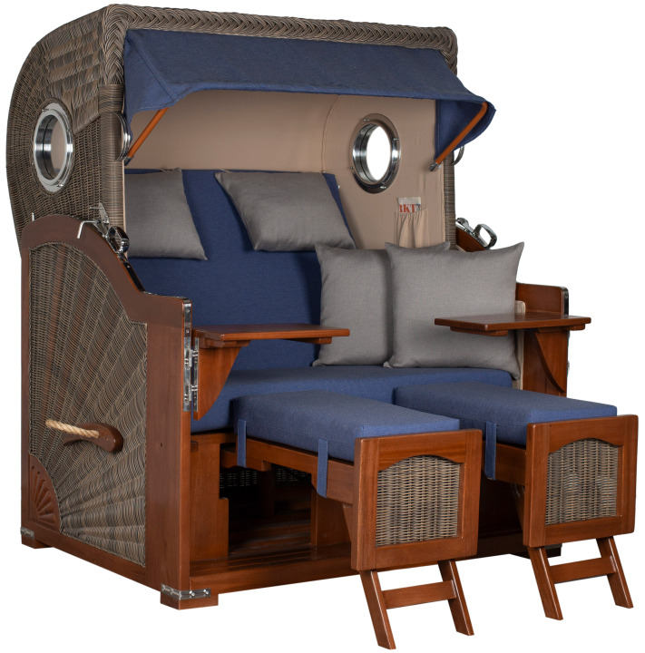 Strandkorb Rantum Grande Bullauge Mahagoni PE grey Dessin 595