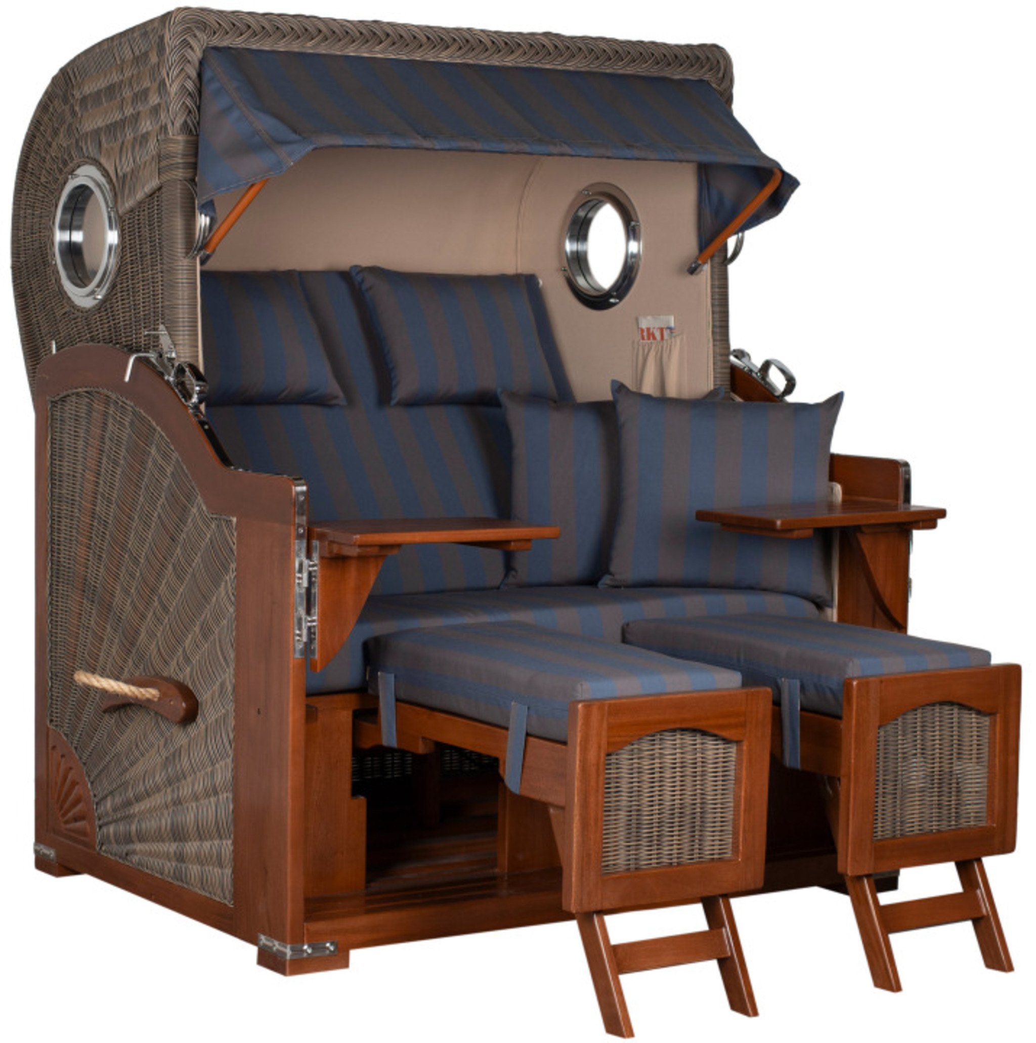 Strandkorb Rantum Grande Bullauge Mahagoni PE grey Dessin 582