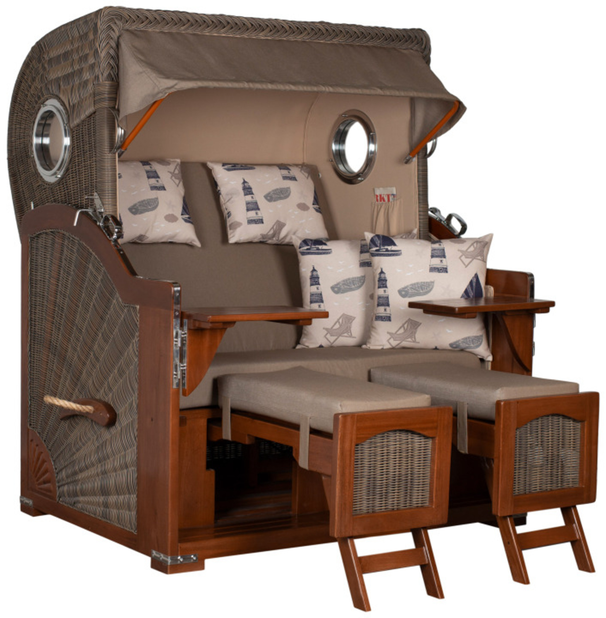 Strandkorb Rantum Grande Bullauge Mahagoni PE Grey Dessin 540