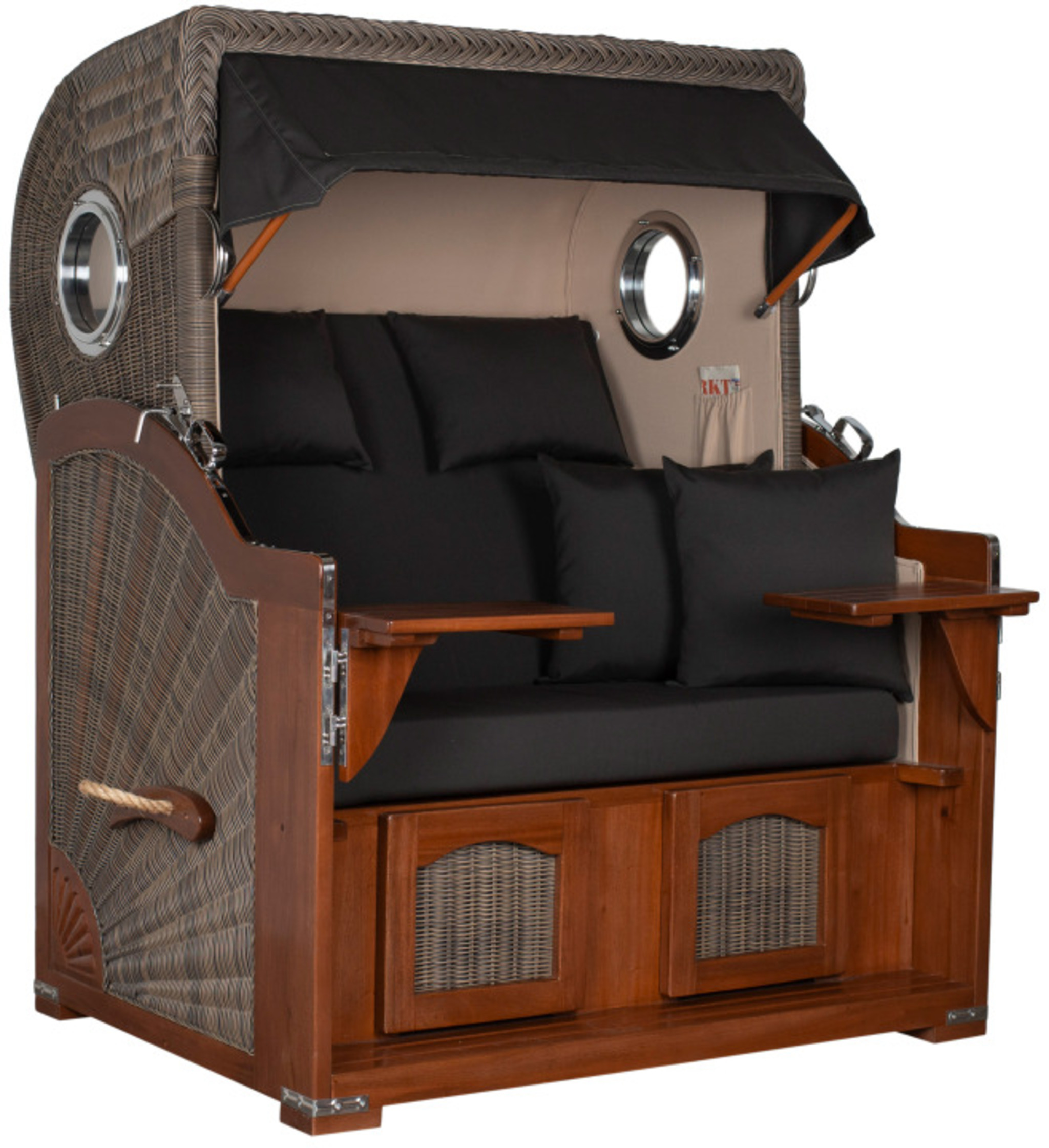 Strandkorb Rantum Bullauge Mahagoni PE Grey Dessin 548