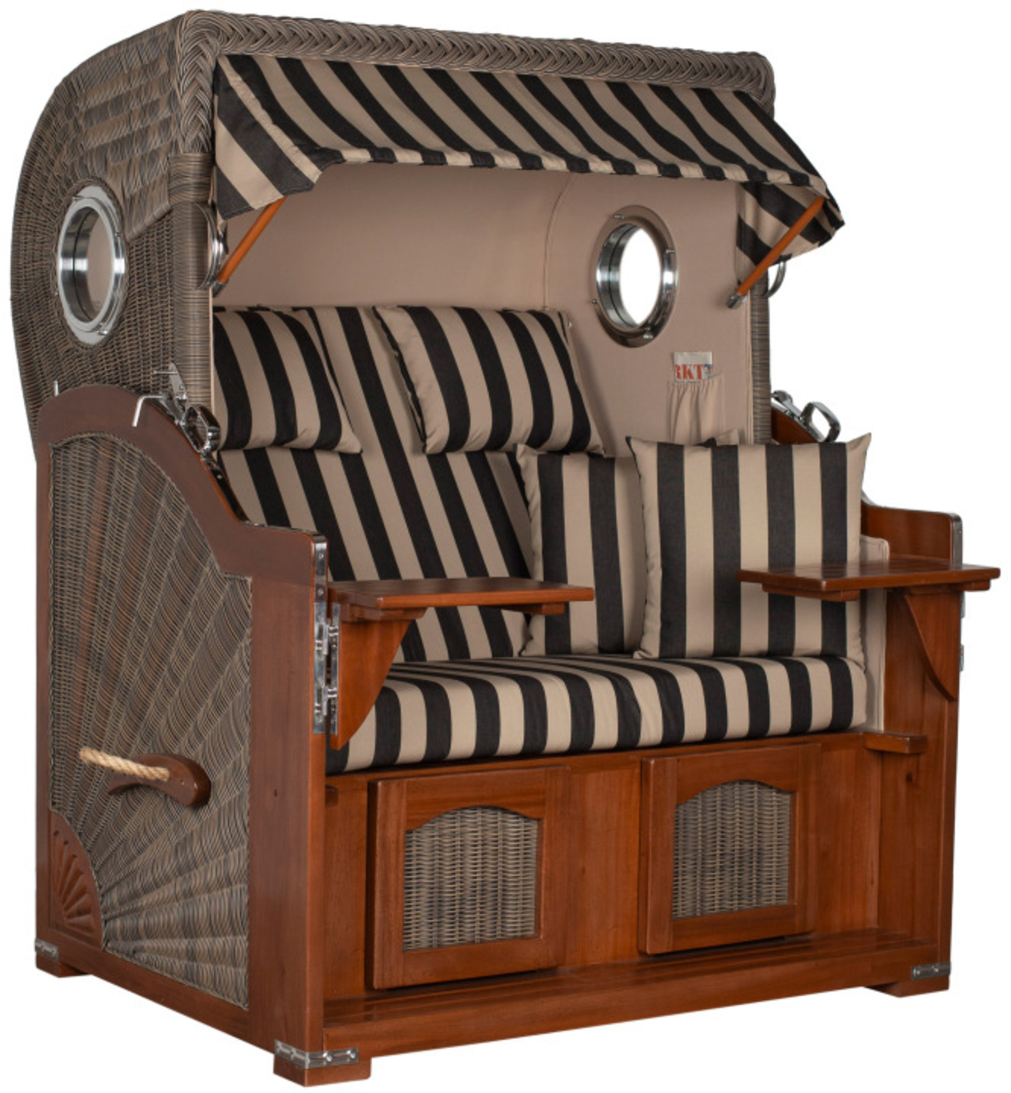 Strandkorb Rantum Grande Bullauge Mahagoni PE grey Dessin 581