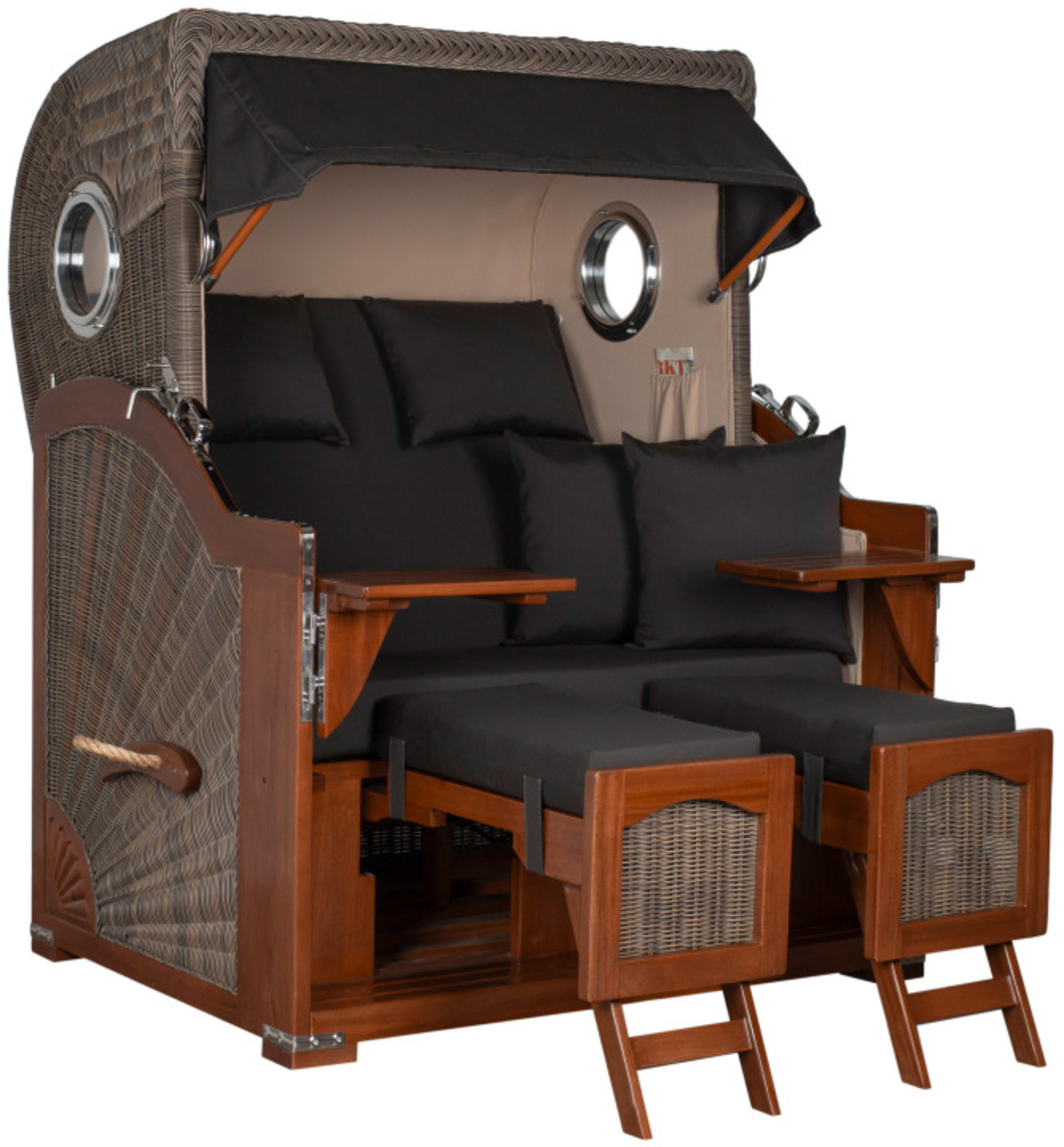 Strandkorb Rantum Bullauge Mahagoni PE Grey Dessin 548