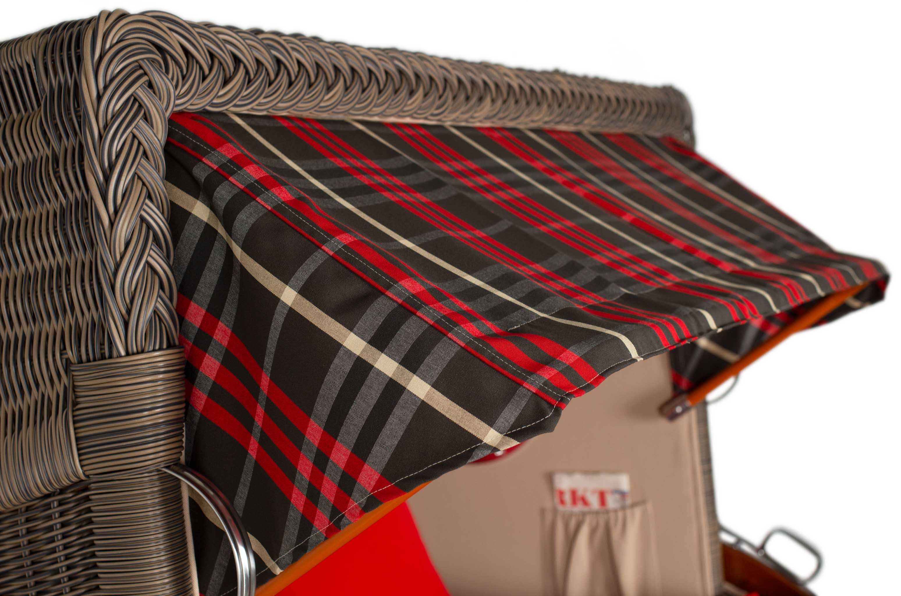 Strandkorb Rantum Bullauge Mahagoni PE Grey Dessin 529 Grau Strandkorb Rantum Bullauge Mahagoni PE Grey Dessin 529 Grau