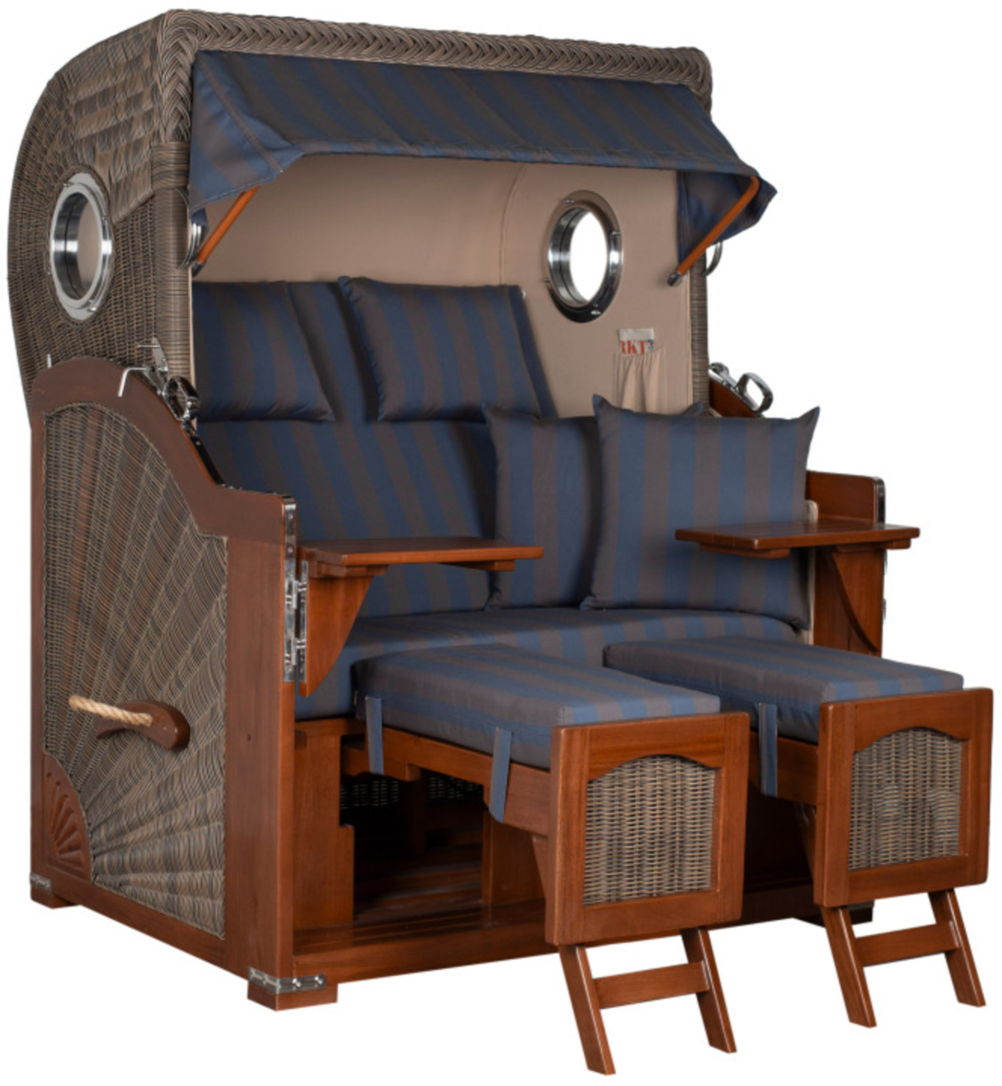 Strandkorb Rantum Bullauge Mahagoni PE Grey Dessin 582