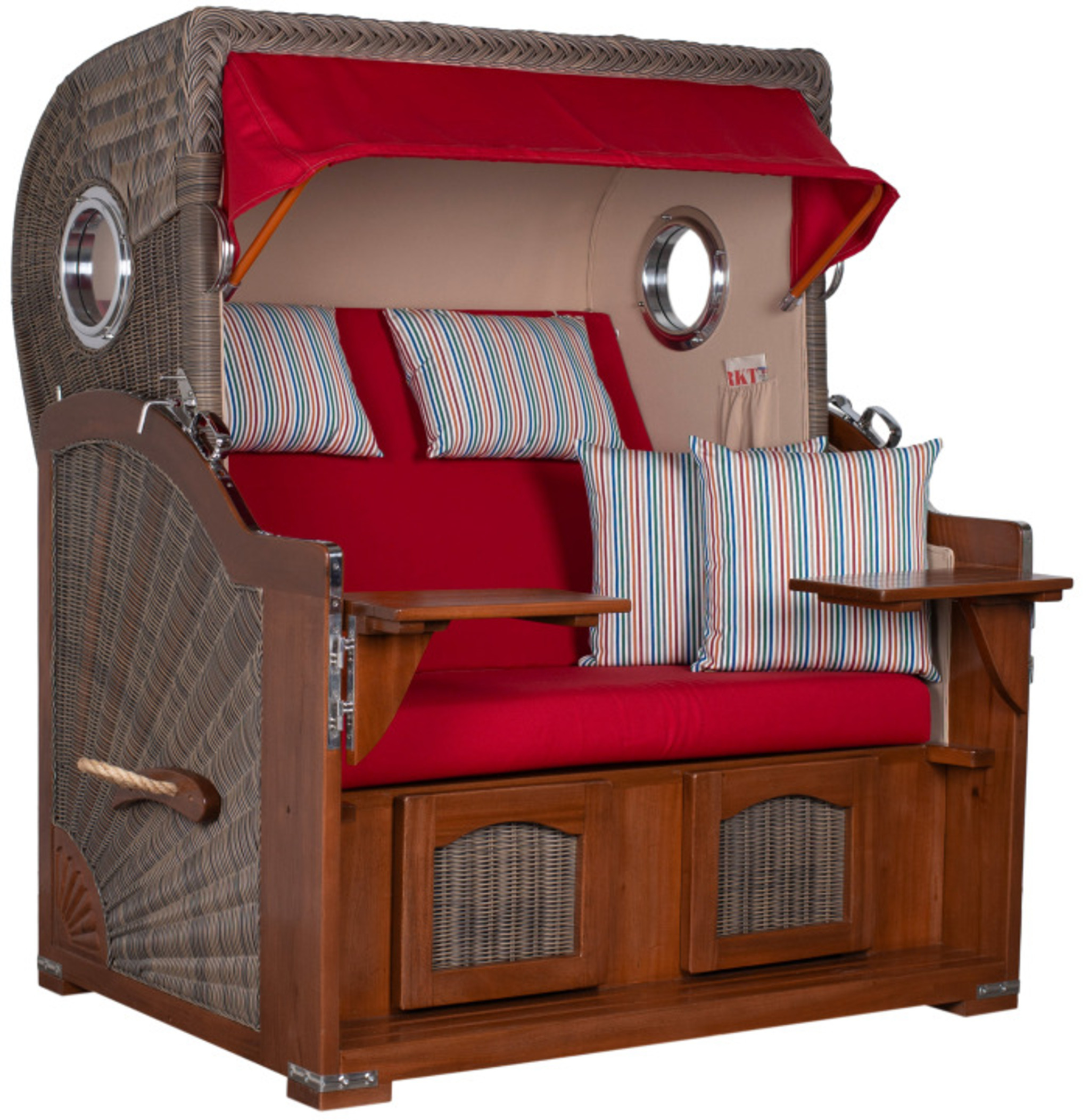 Strandkorb Rantum Grande Bullauge Mahagoni PE grey Dessin 585