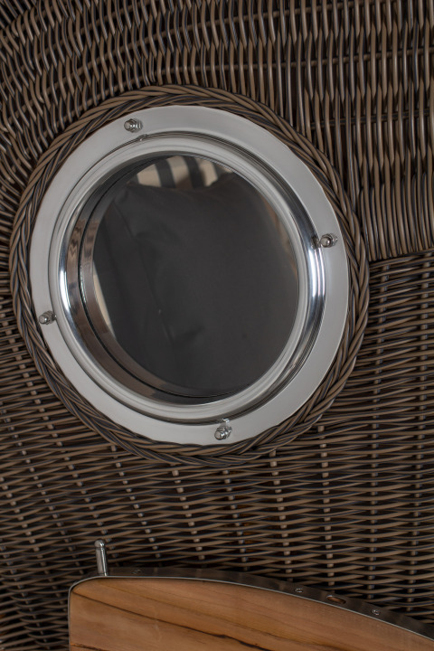 Strandkorb Rantum Single Bullauge Teak PE Grey Dessin 505