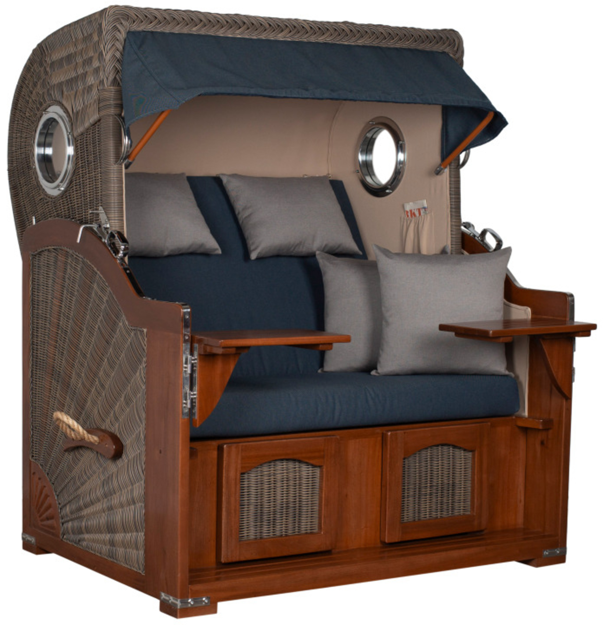 Strandkorb Rantum Grande Bullauge Mahagoni PE grey Dessin 593